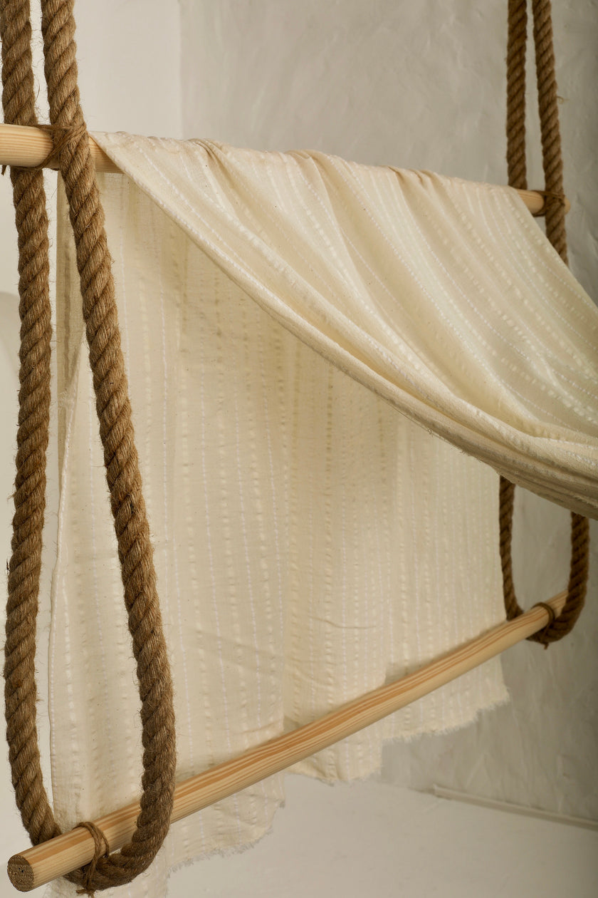 White Pin Striped Neutral Organic Cotton Fabric By The Meter.