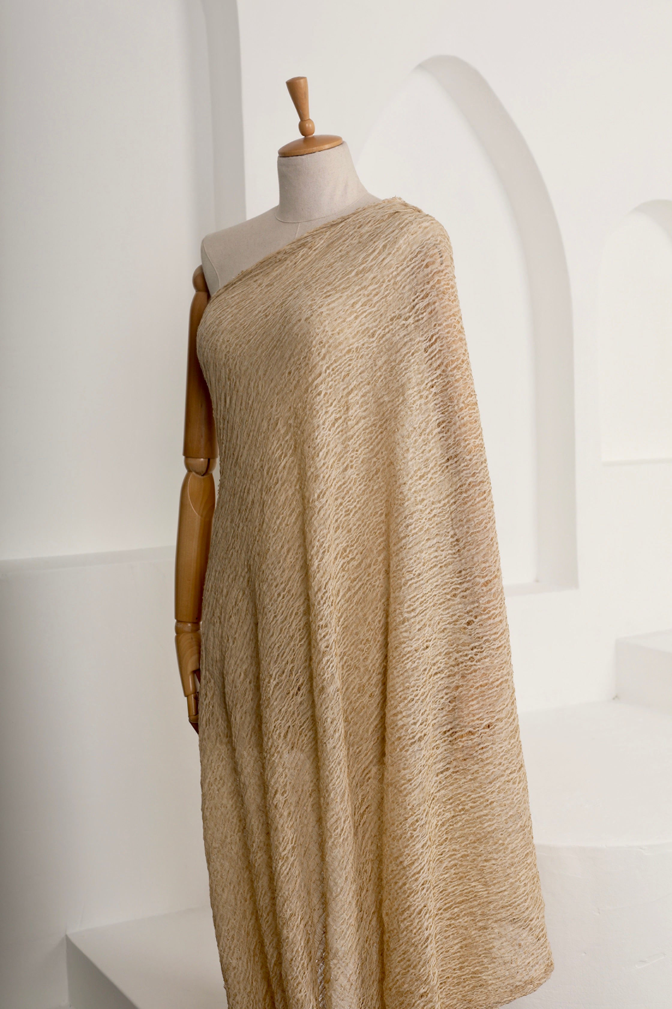 Camel Unique Natural Sheer, Textured Cotton Linen Mix Special Fabrics.