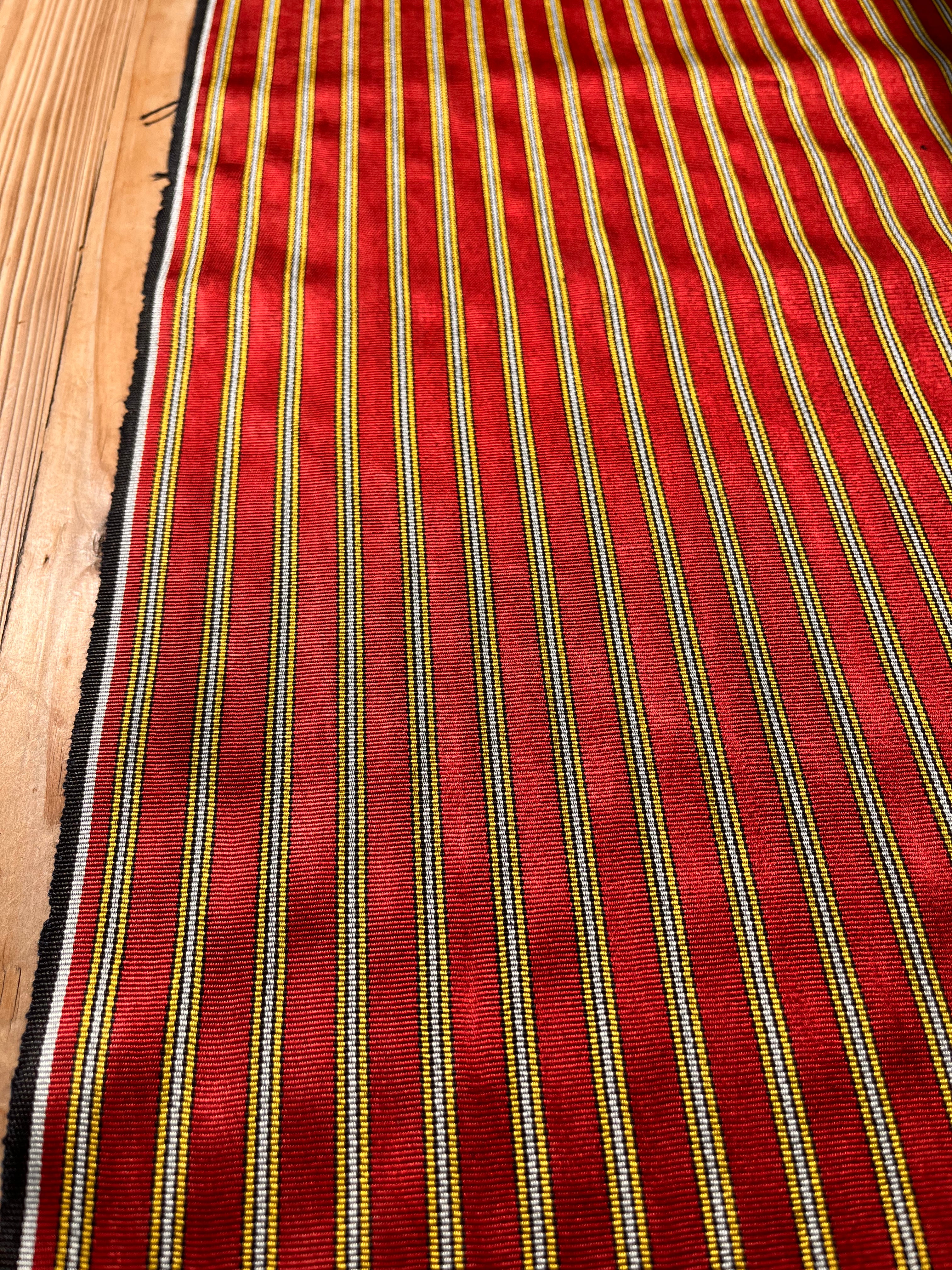 Red - Yellow Stripes Silk Fabric, Moire Silk Fabric, Silk By The Yard. Watermark Pattern.