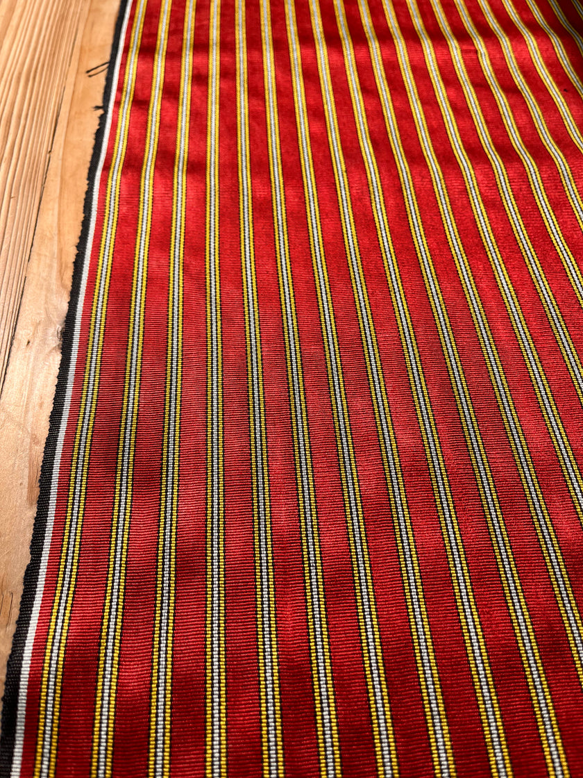 Red - Yellow Stripes Silk Fabric, Moire Silk Fabric, Silk By The Yard. Watermark Pattern.
