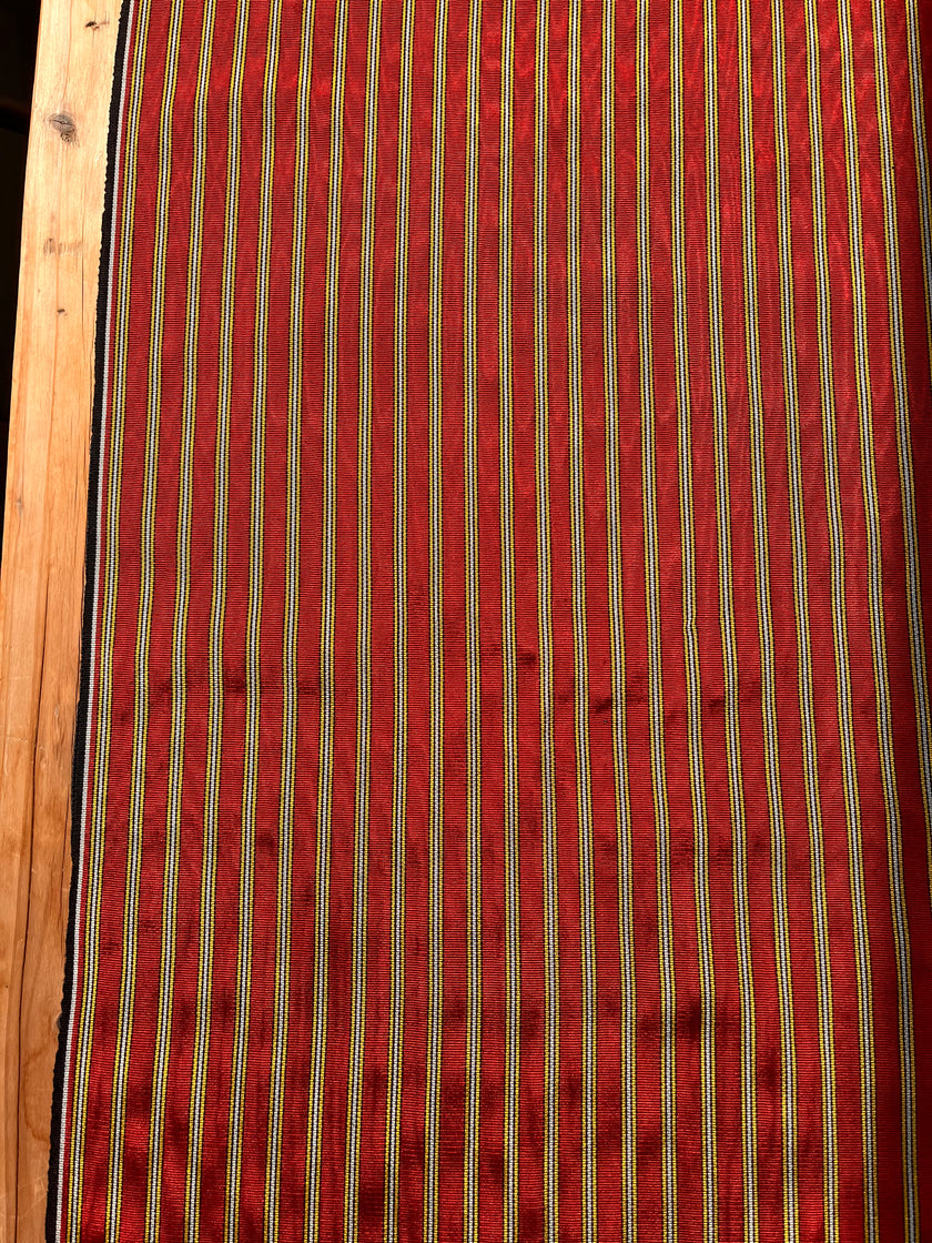 Red - Yellow Stripes Silk Fabric, Moire Silk Fabric, Silk By The Yard. Watermark Pattern.