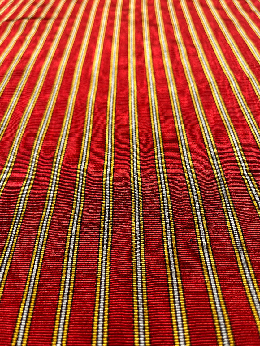 Red - Yellow Stripes Silk Fabric, Moire Silk Fabric, Silk By The Yard. Watermark Pattern.
