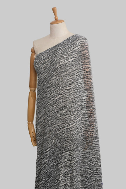 Black White Unique Natural Sheer, Textured Cotton Linen Mix Special Fabrics.
