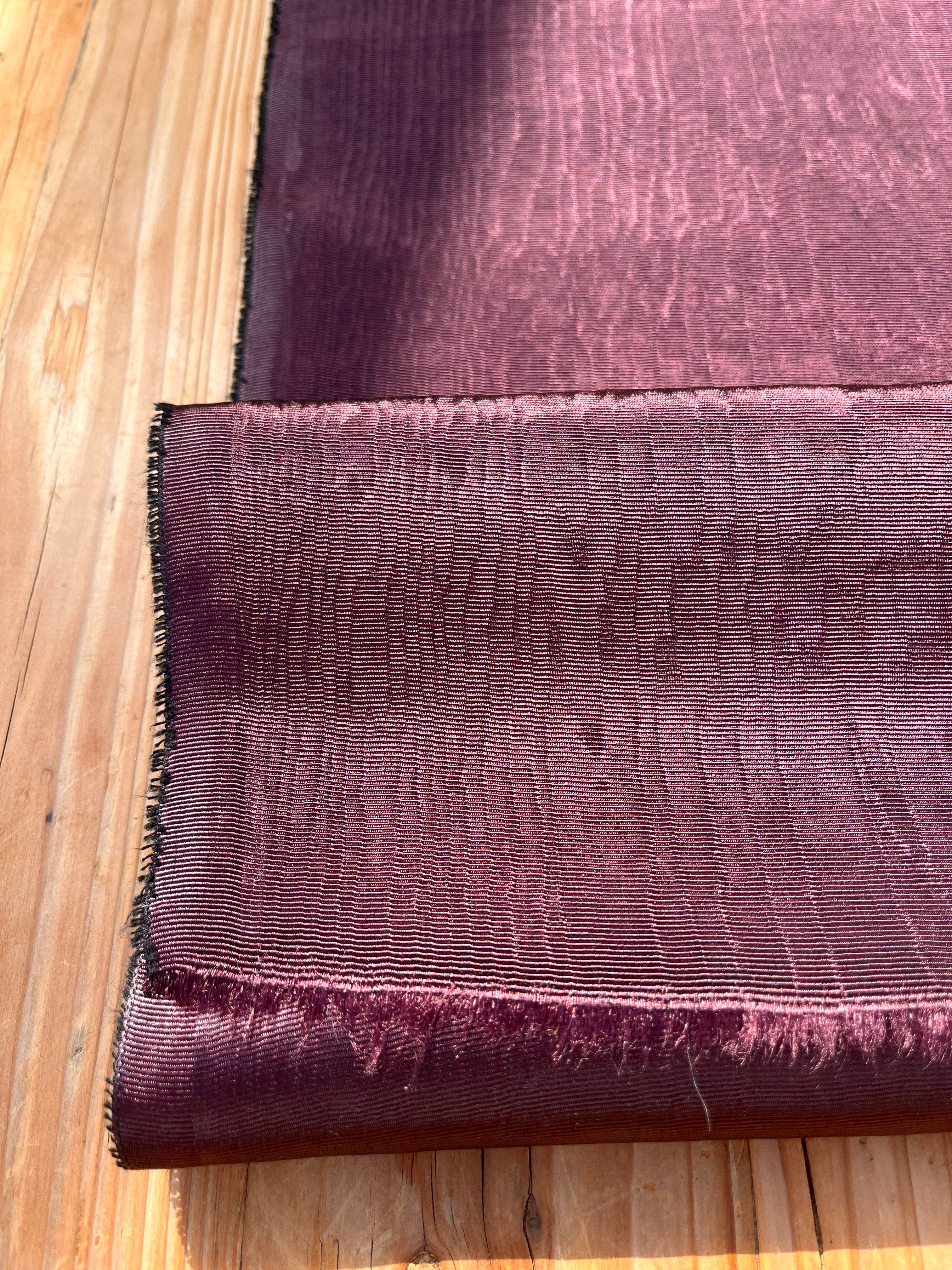 Damson Colour Silk Moire Home Textile Interior Fabrics, Watermark Pattern.