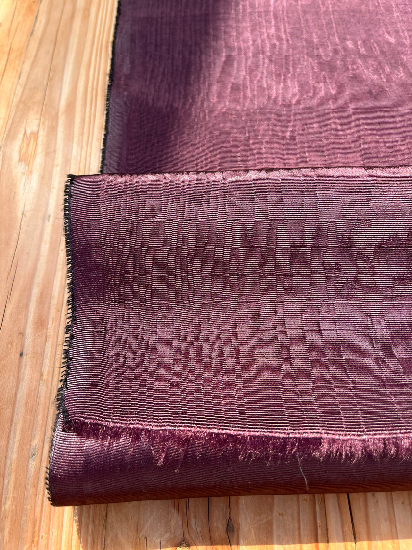 Damson Colour Silk Moire Home Textile Interior Fabrics, Watermark Pattern.