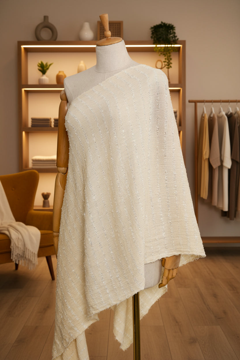 Neutral Textured Cotton Stretchy Crinkle Fabric.