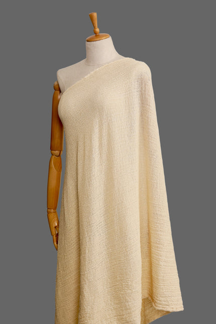 Neutral Stretchy Crinkle Cotton Fabric, Textured Surface,Off White Ivory Cotton.