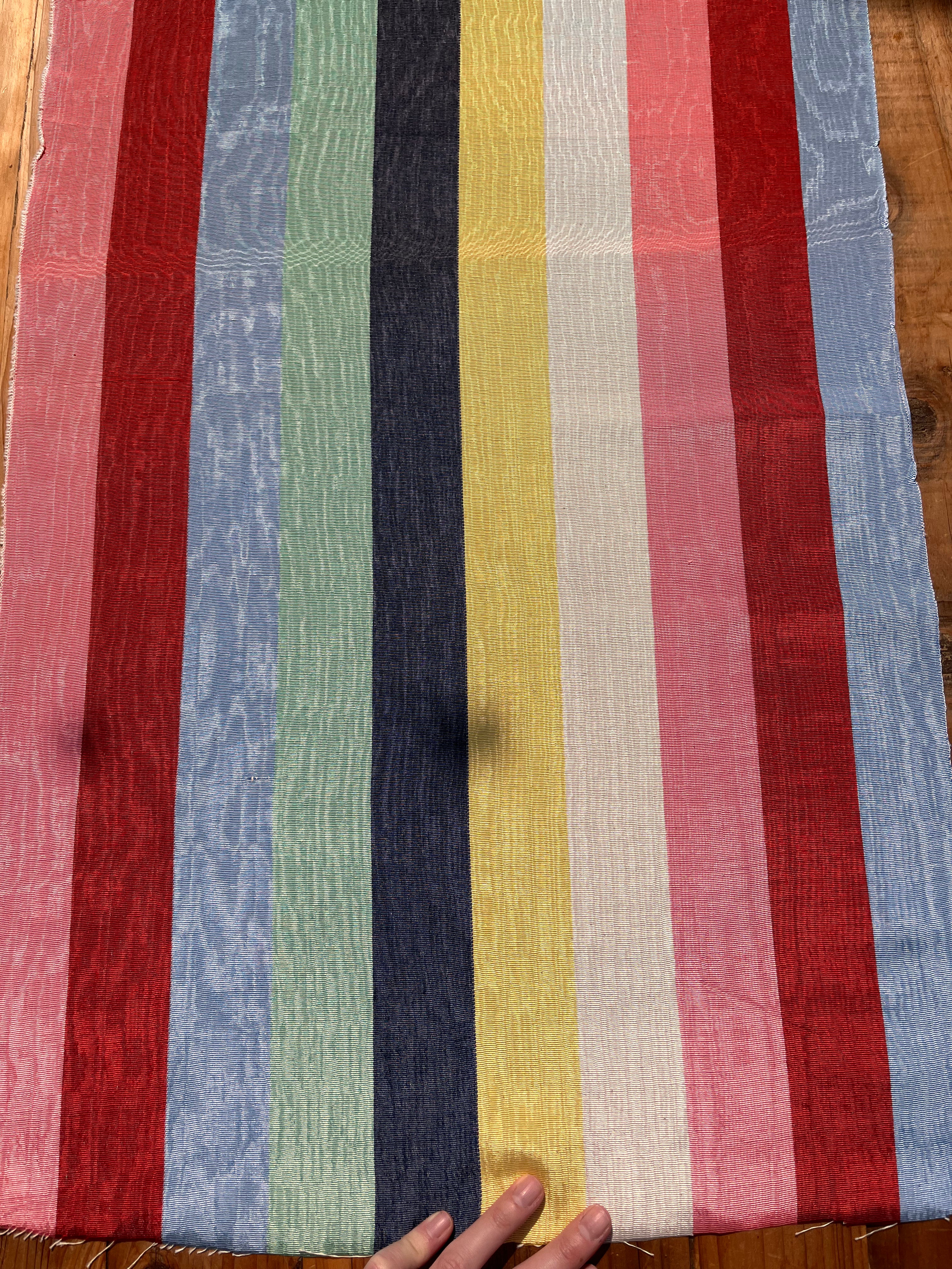 Rainbow Striped Colour Silk Moire Home Textile Interior Fabrics, Watermark Pattern.