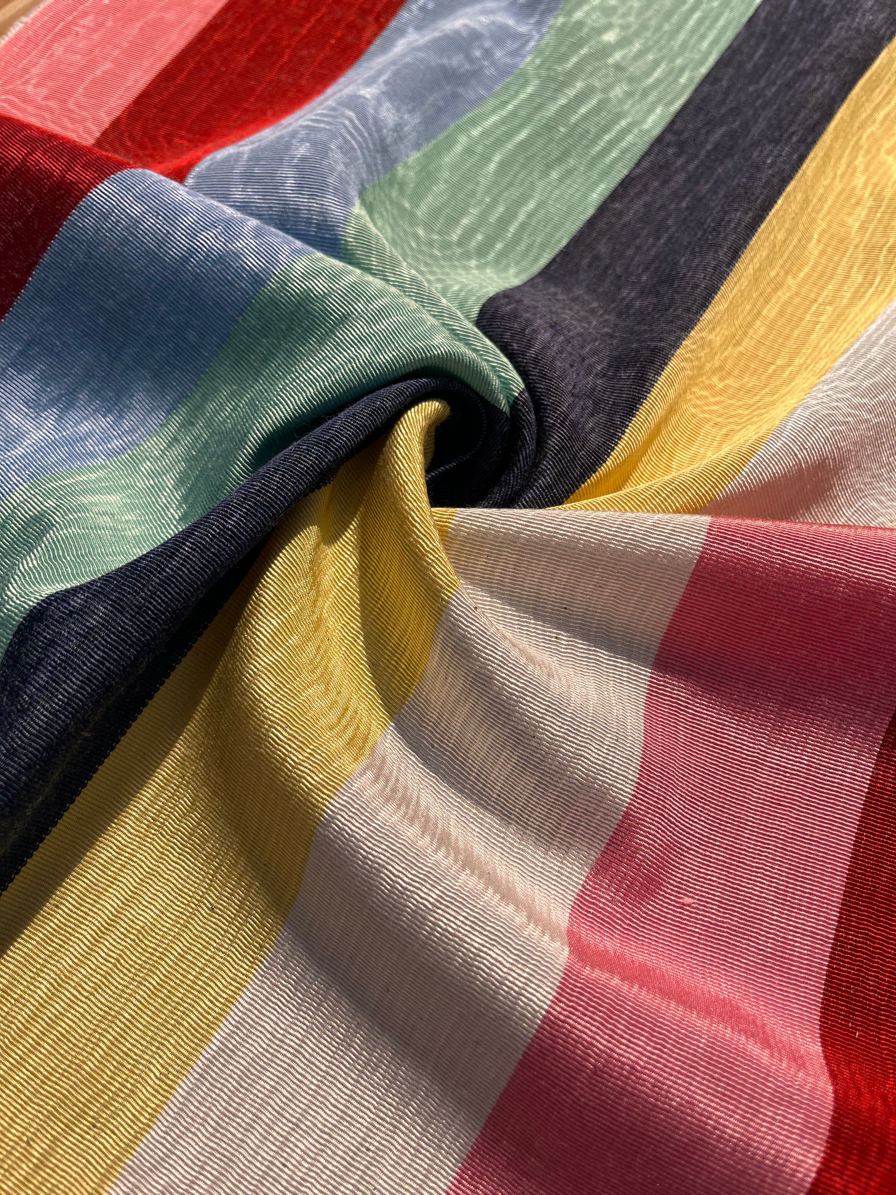 Rainbow Striped Colour Silk Moire Home Textile Interior Fabrics, Watermark Pattern.
