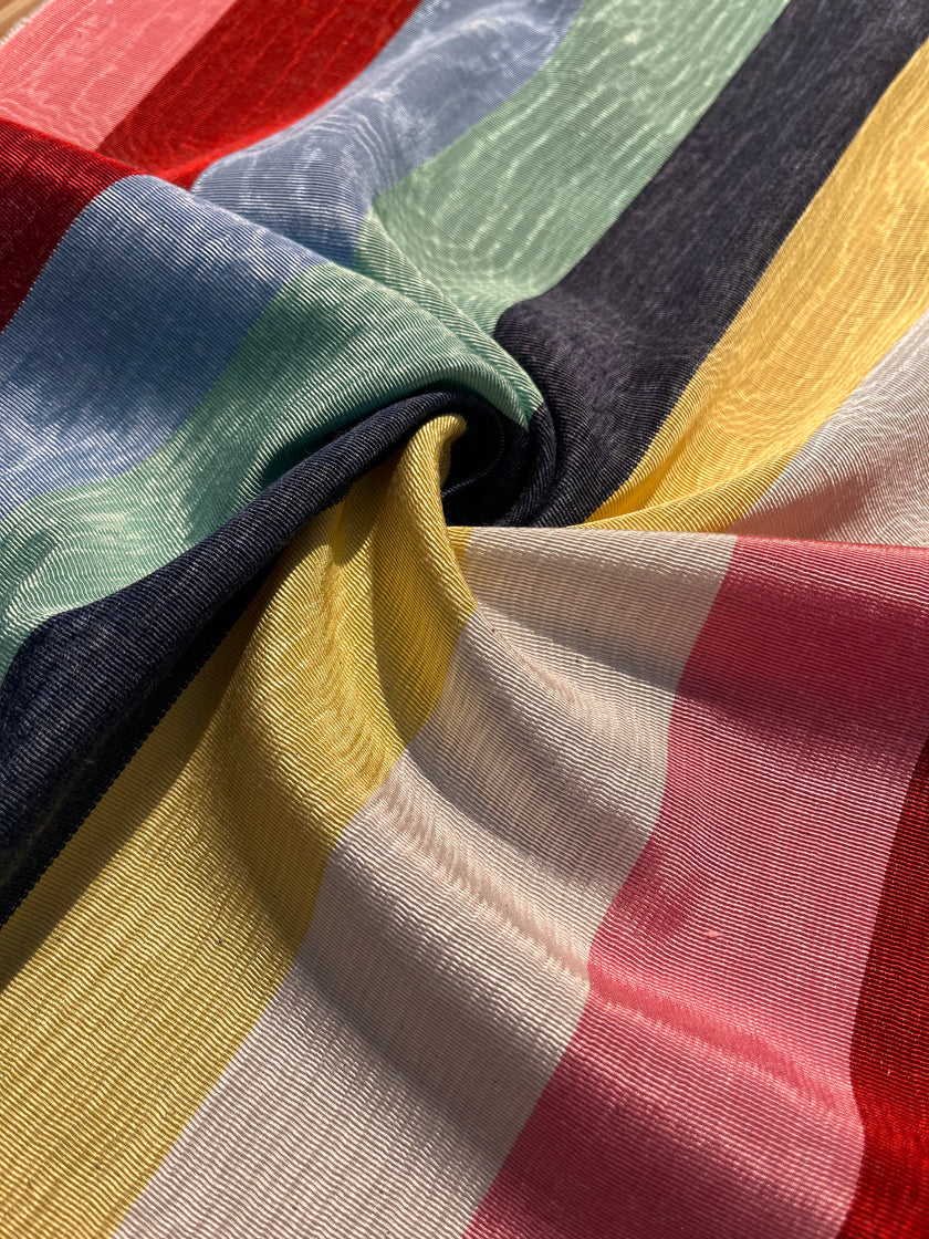 Rainbow Striped Colour Silk Moire Home Textile Interior Fabrics, Watermark Pattern.