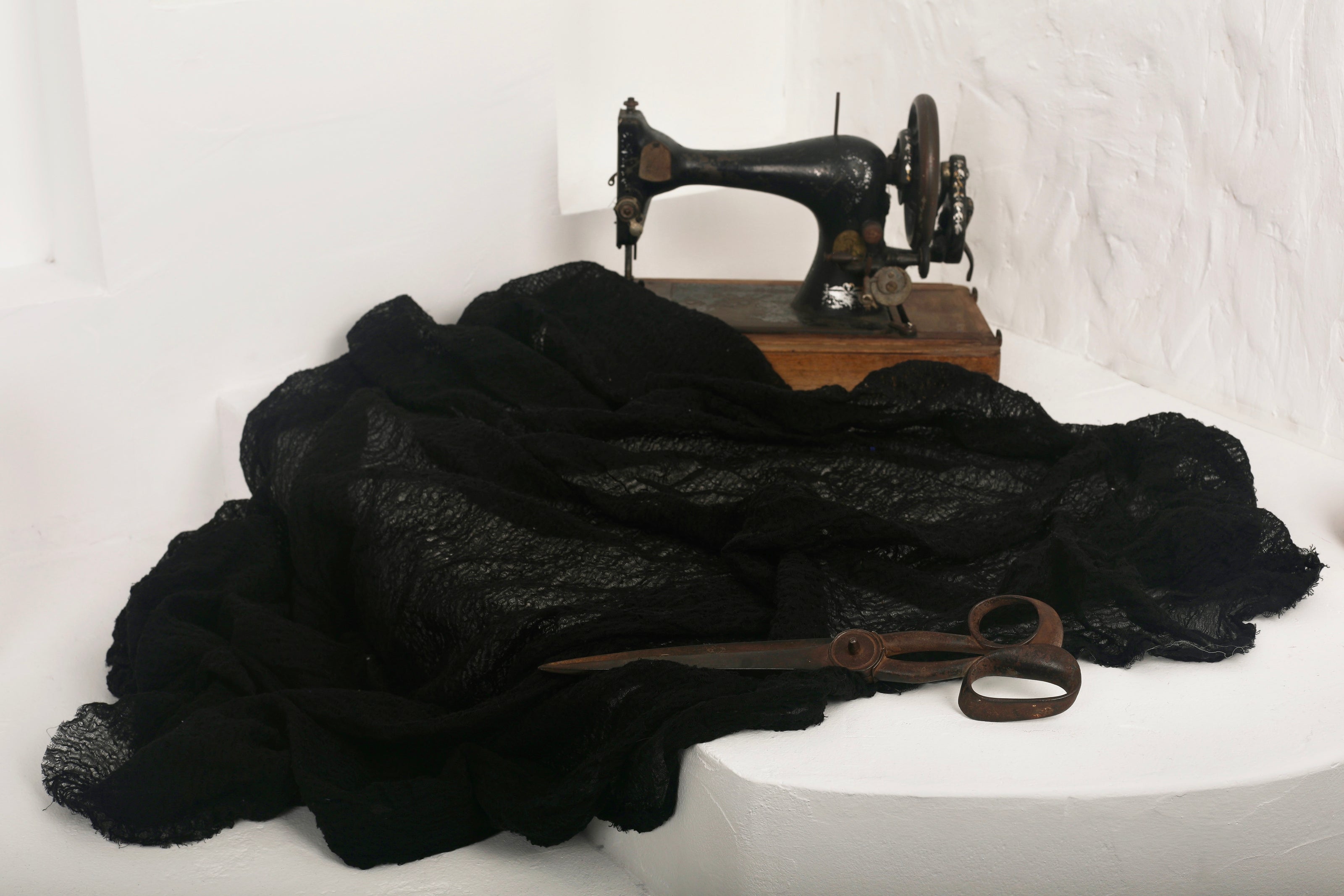 Black Textured Linen Fabric By The Yard Natural Fabrics.