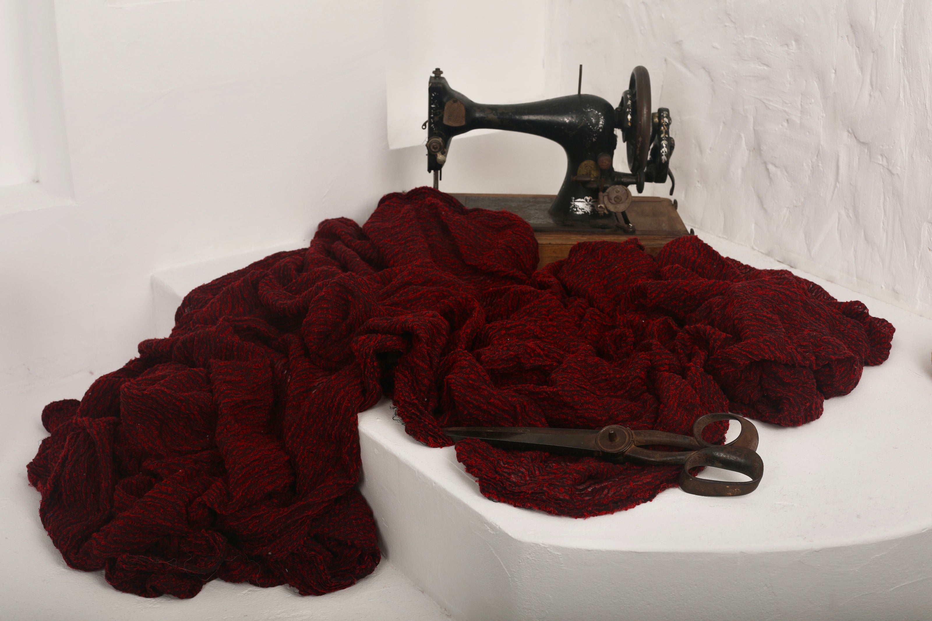 Red Textured Linen Fabric By The Yard Natural Fabrics.