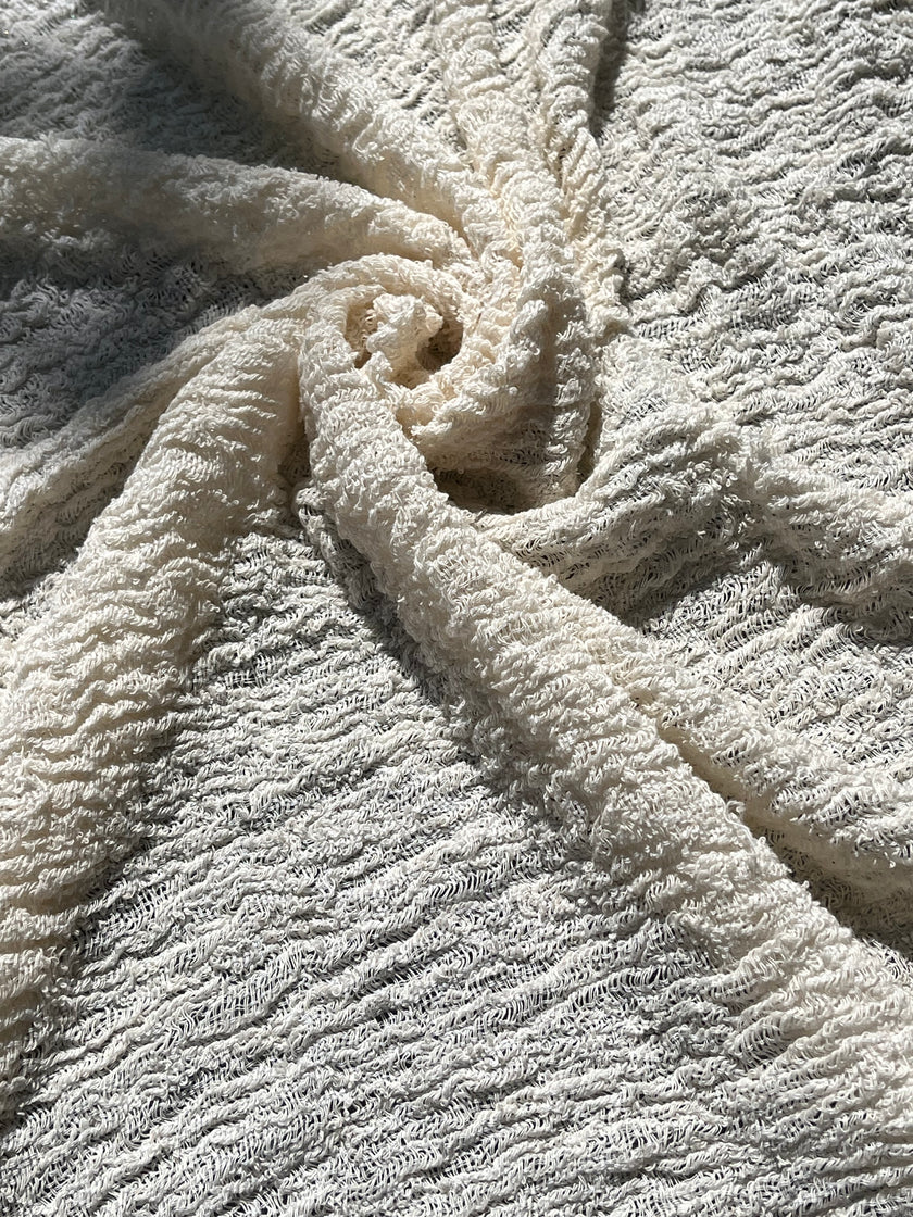 Tissu en lin par cour, tissu en coton biologique, tissus naturels semi-transparents texturés / non blanchis, blanc ivoire.