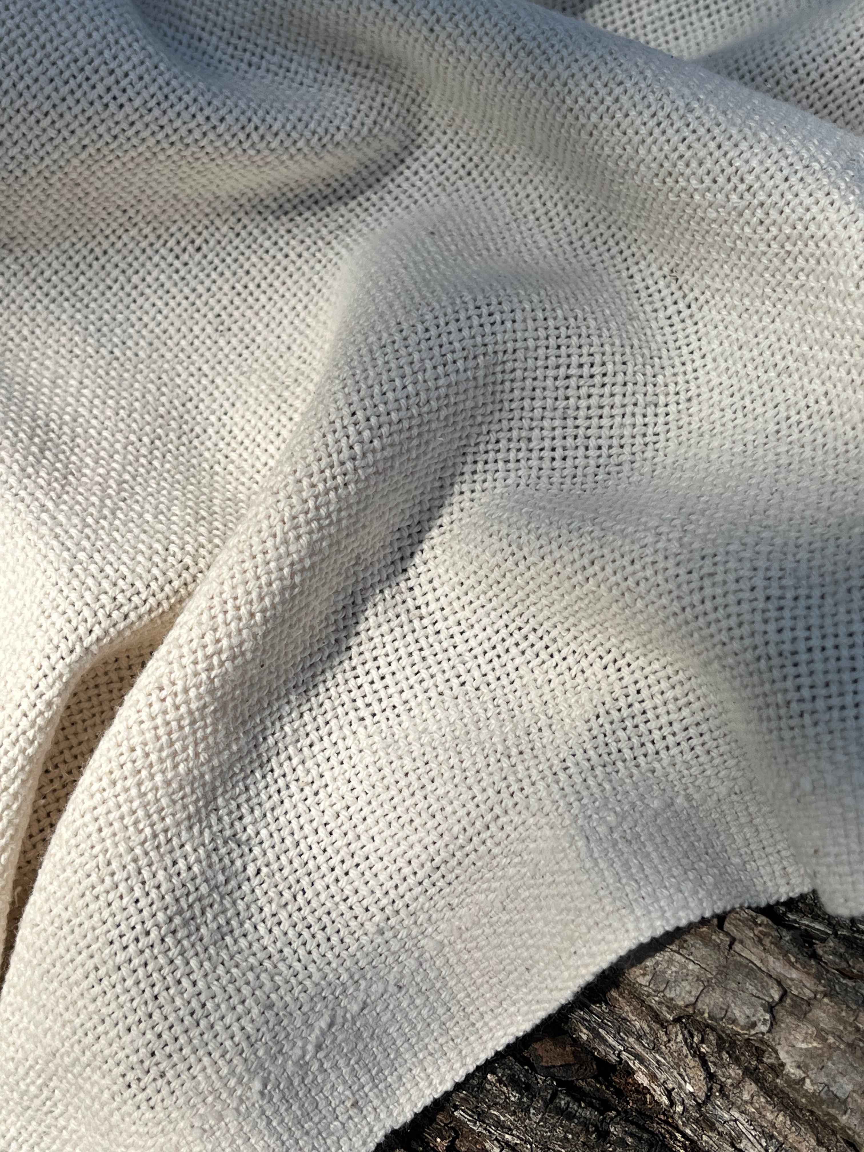 Heavy Weight Organic Cotton Open Weave Sewing Fabric, Natural Undyed, Wide Width 240 cm.