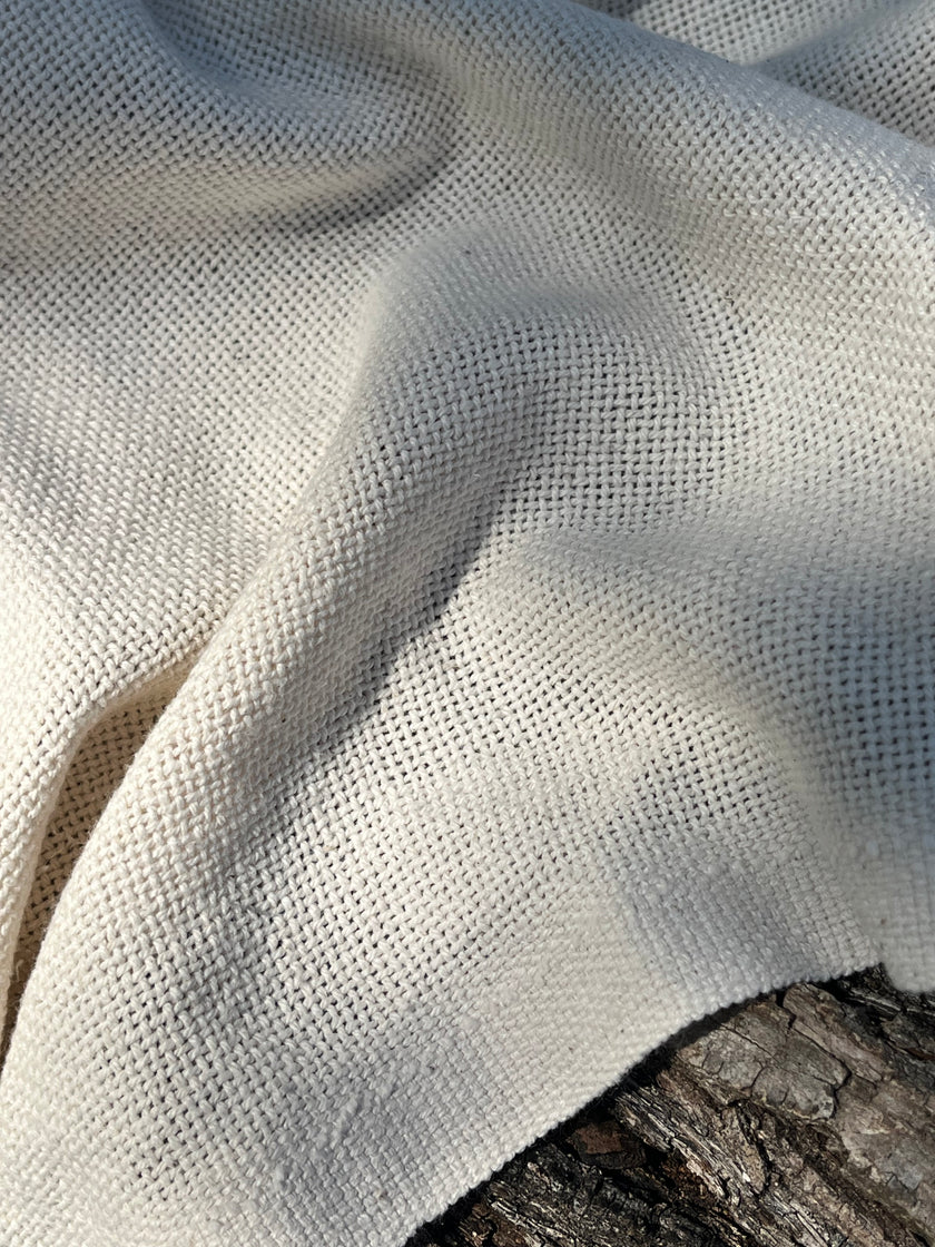 Heavy Weight Organic Cotton Open Weave Sewing Fabric, Natural Undyed, Wide Width 240 cm.