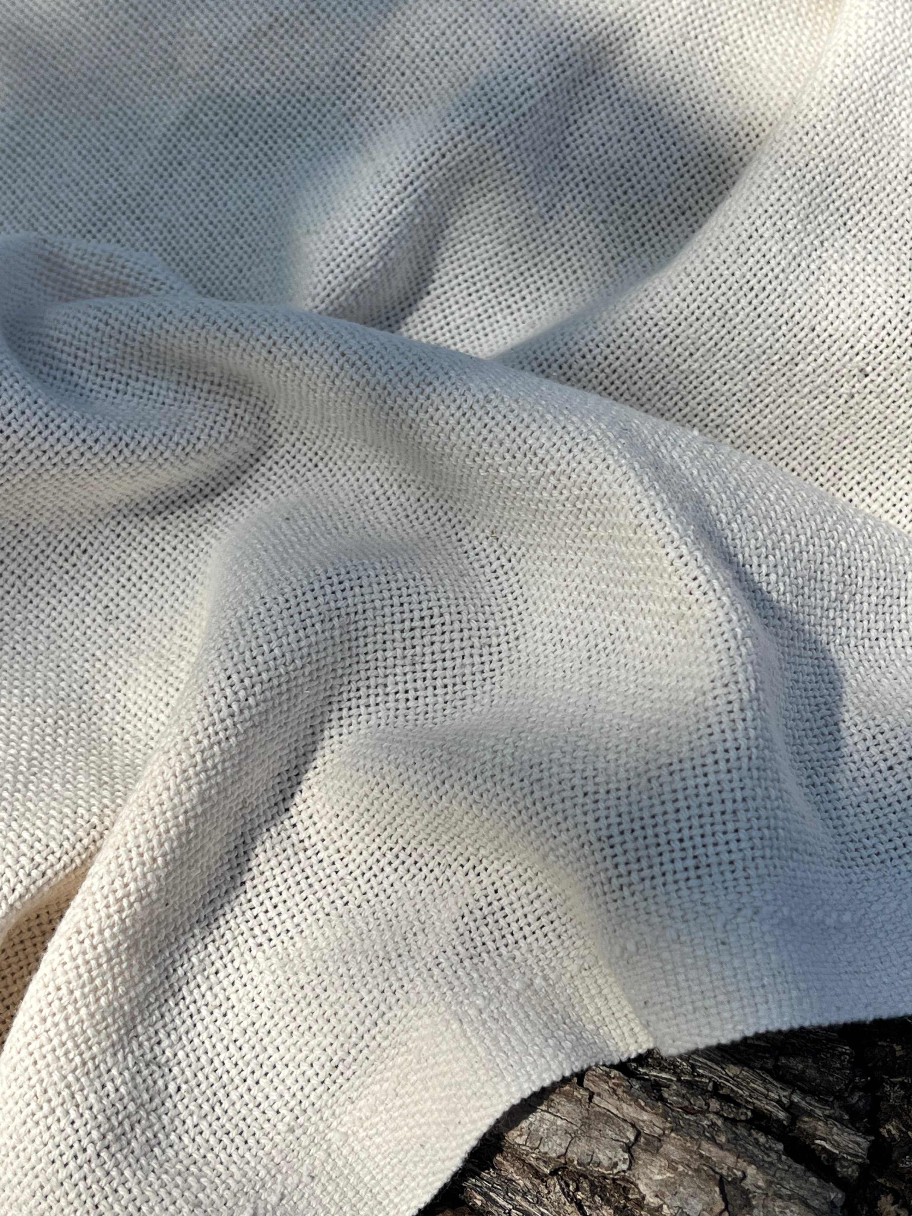 Heavy Weight Organic Cotton Open Weave Sewing Fabric, Natural Undyed, Wide Width 240 cm.