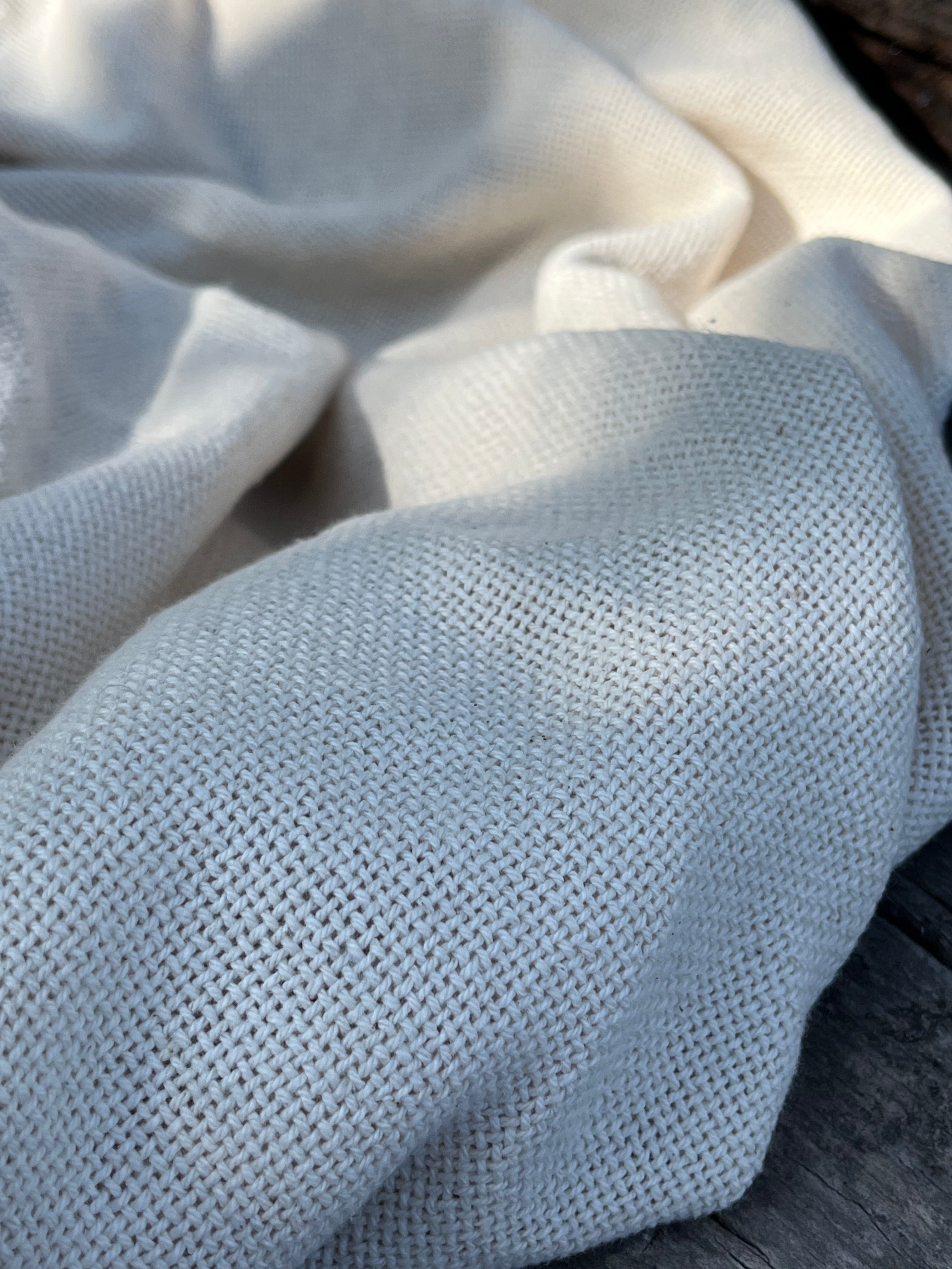 Heavy Weight Organic Cotton Open Weave Sewing Fabric, Natural Undyed, Wide Width 240 cm.