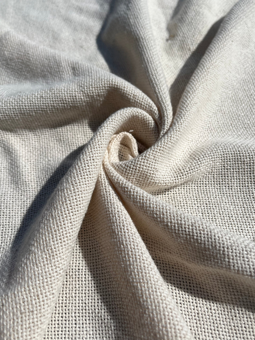 Heavy Weight Organic Cotton Open Weave Sewing Fabric, Natural Undyed, Wide Width 240 cm.