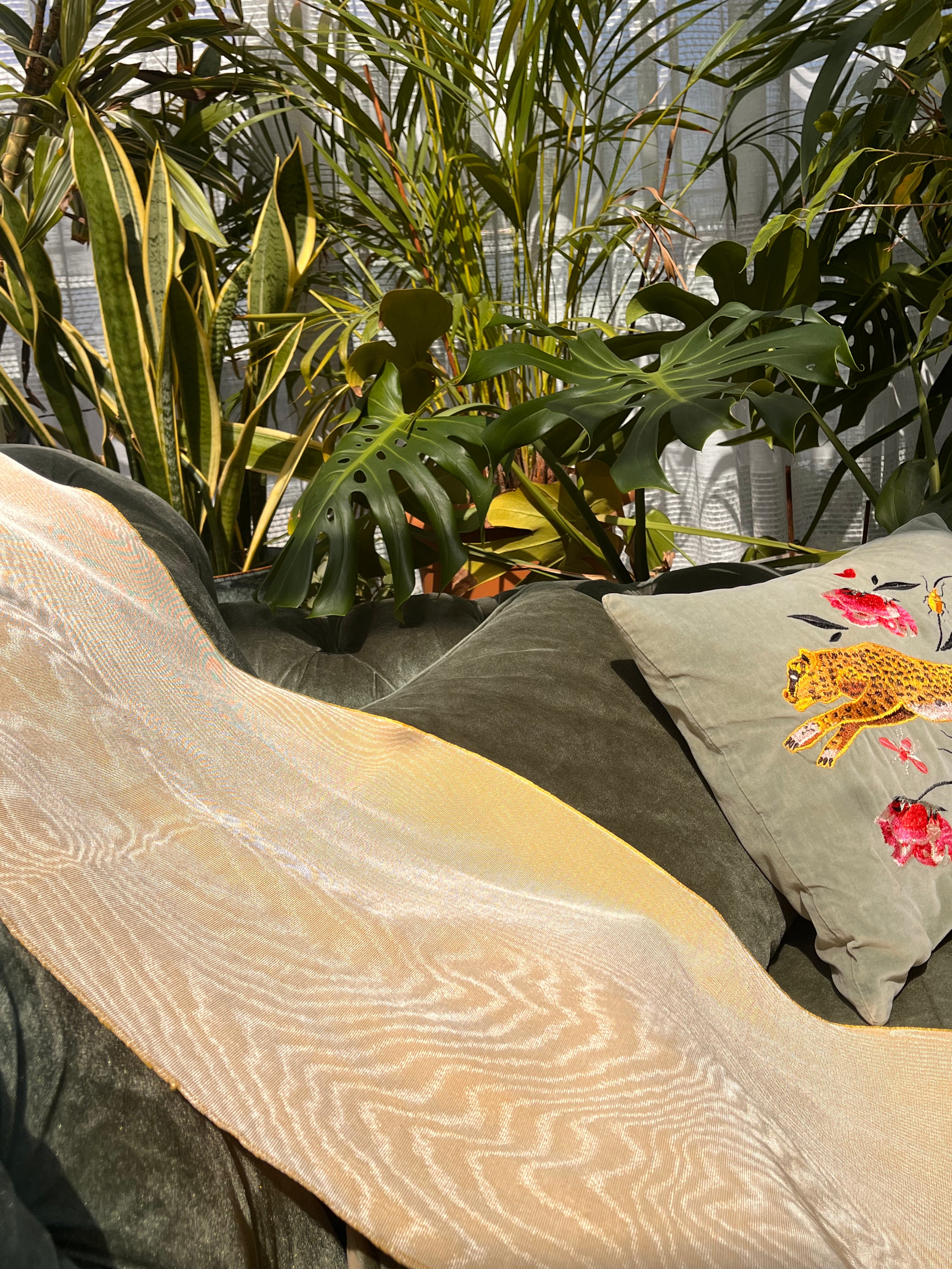 Yellow Silk Fabric, Moire Silk Fabric, Silk By The Yard. Watermark Pattern.