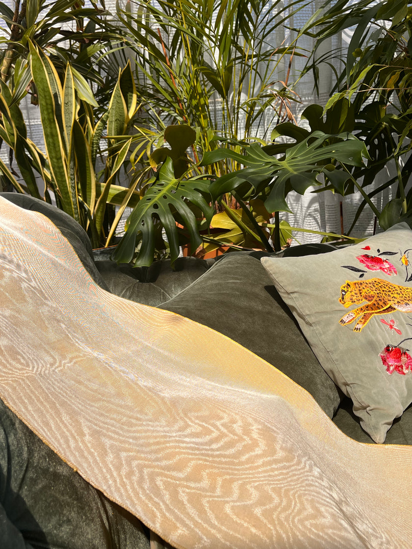 Yellow Silk Fabric, Moire Silk Fabric, Silk By The Yard. Watermark Pattern.