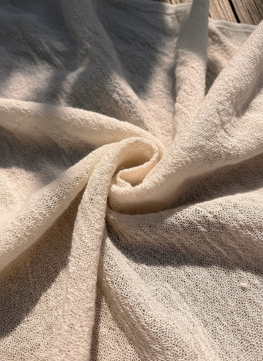 Tissu froissé en coton turc texturé spécial : qualité unique pour les robes d'été kimono et les tenues de nouveau-né | Options de gaze, transparentes et extensibles.
