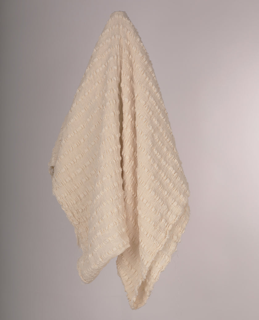 Neutral Textured Cotton Stretchy Crinkle Fabric.