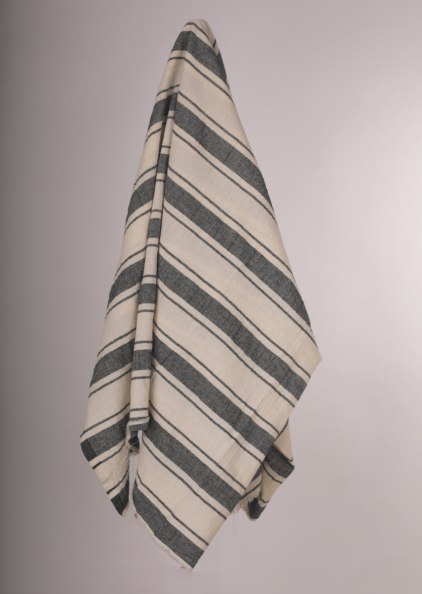 Sile Cloth Cotton Natural Fabric With Black Stripes.