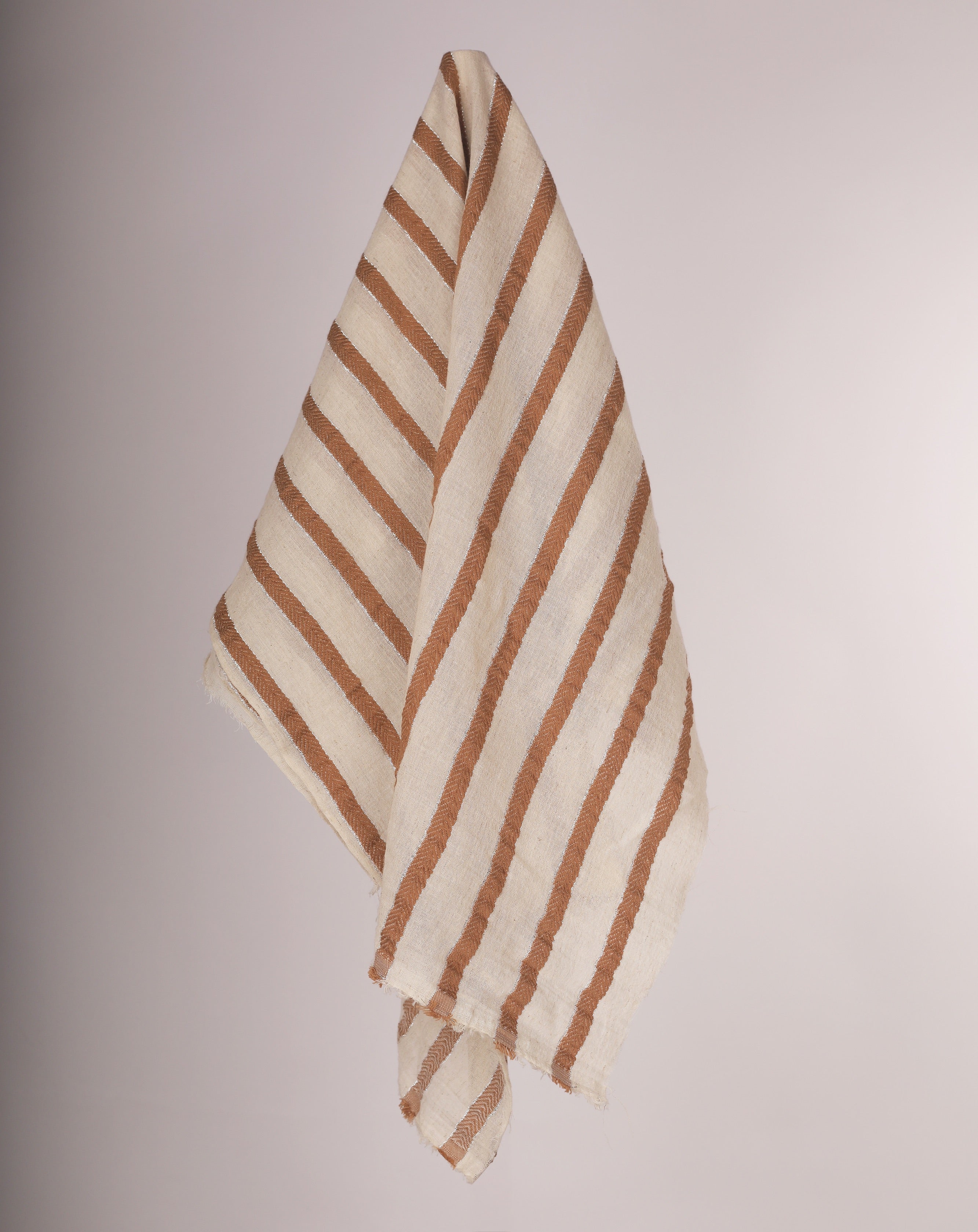 Herringbone Striped Neutral Organic Cotton Double Face Fabric By The Meter.