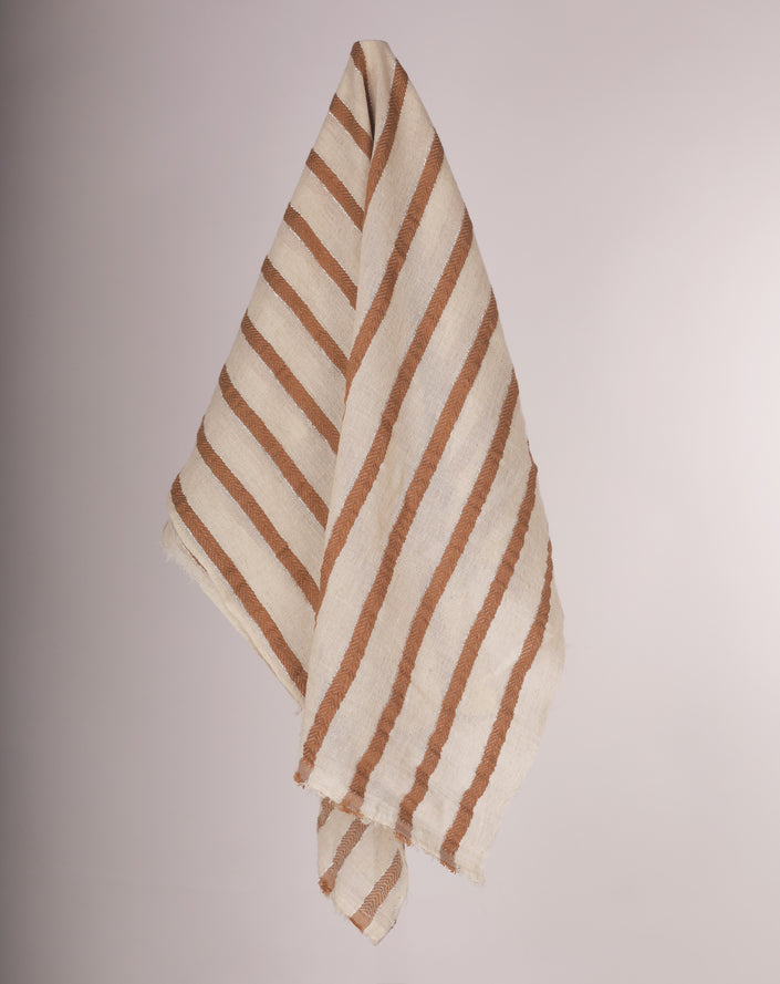 Herringbone Striped Neutral Organic Cotton Double Face Fabric By The Meter.
