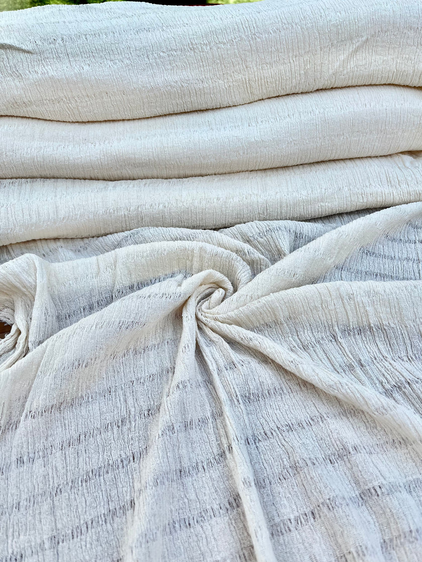 Neutral Textured Turkish Cotton Crinkle Fabric Stretchy.