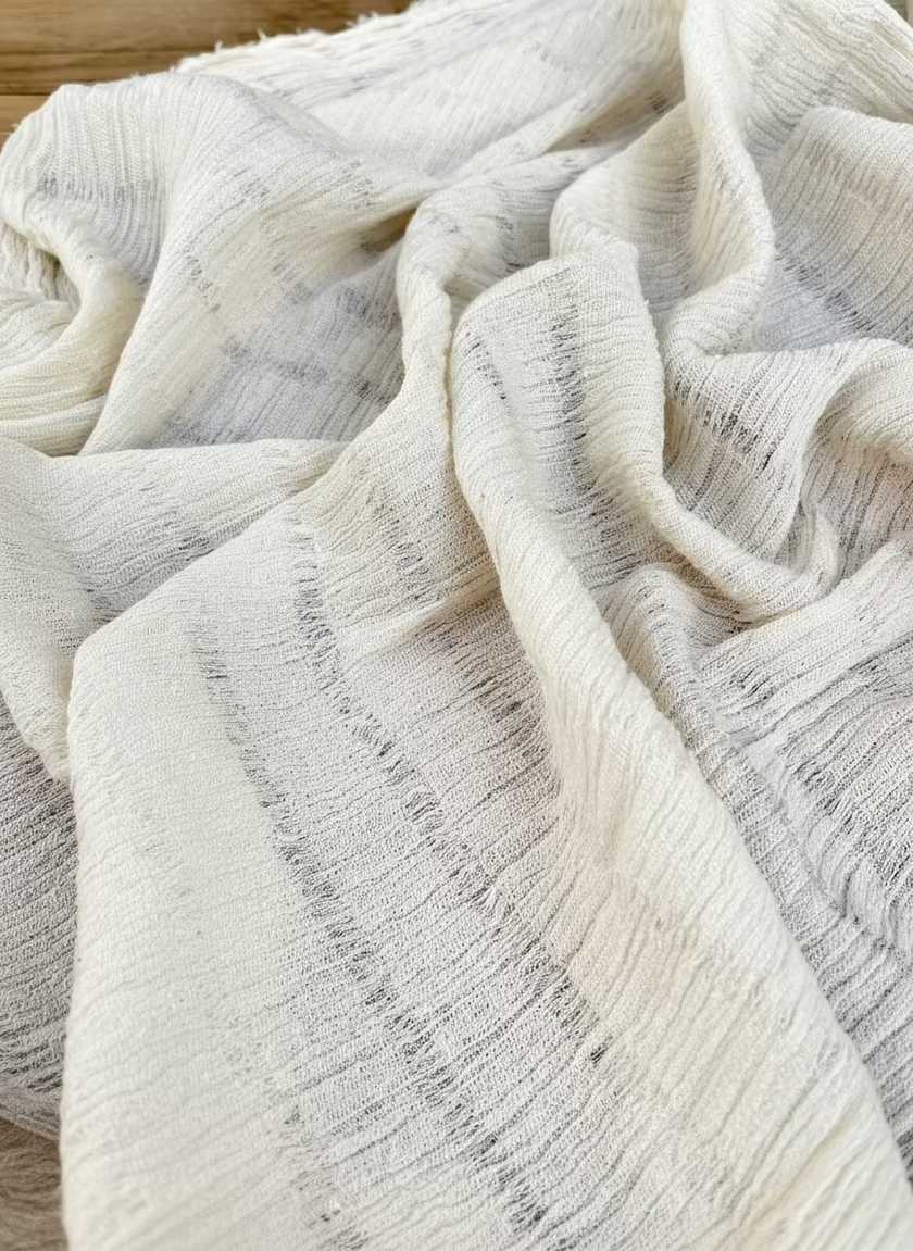 Neutral Textured Turkish Cotton Crinkle Fabric Stretchy.