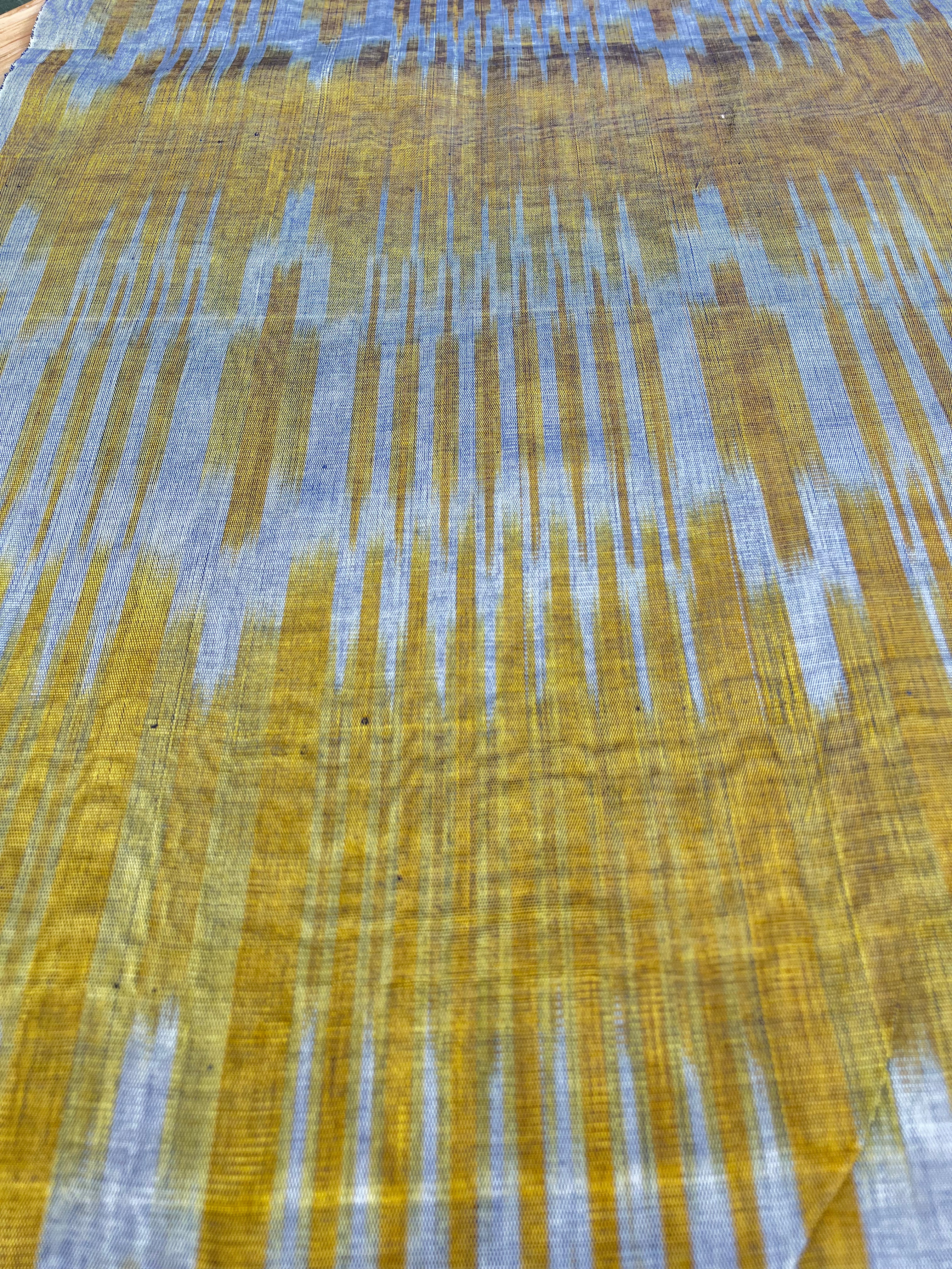 Yellow Ikat Striped Luxurious Silk Upholstery For Ottoman Headboard, Home Textile Interior Fabrics.