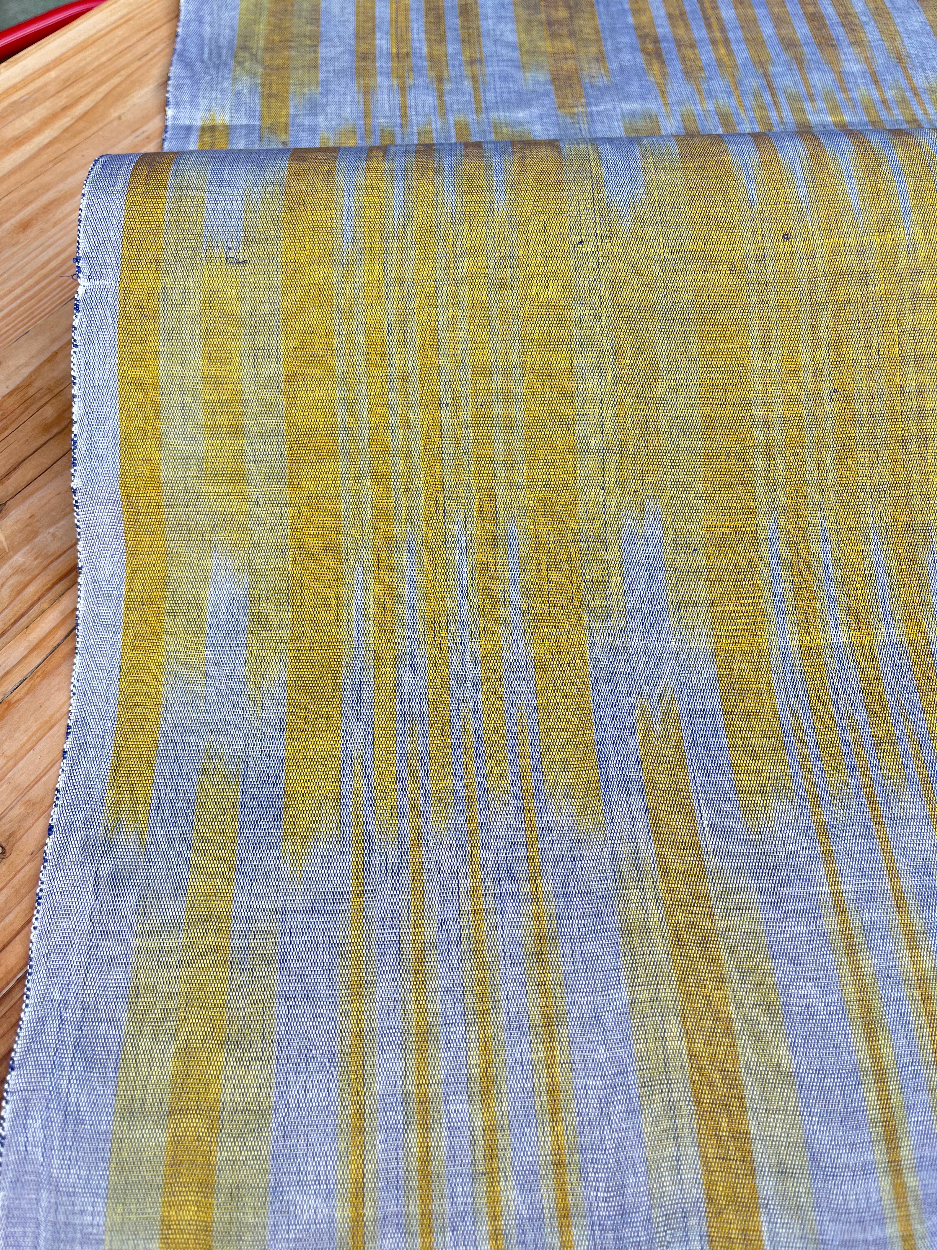 Yellow Ikat Striped Luxurious Silk Upholstery For Ottoman Headboard, Home Textile Interior Fabrics.