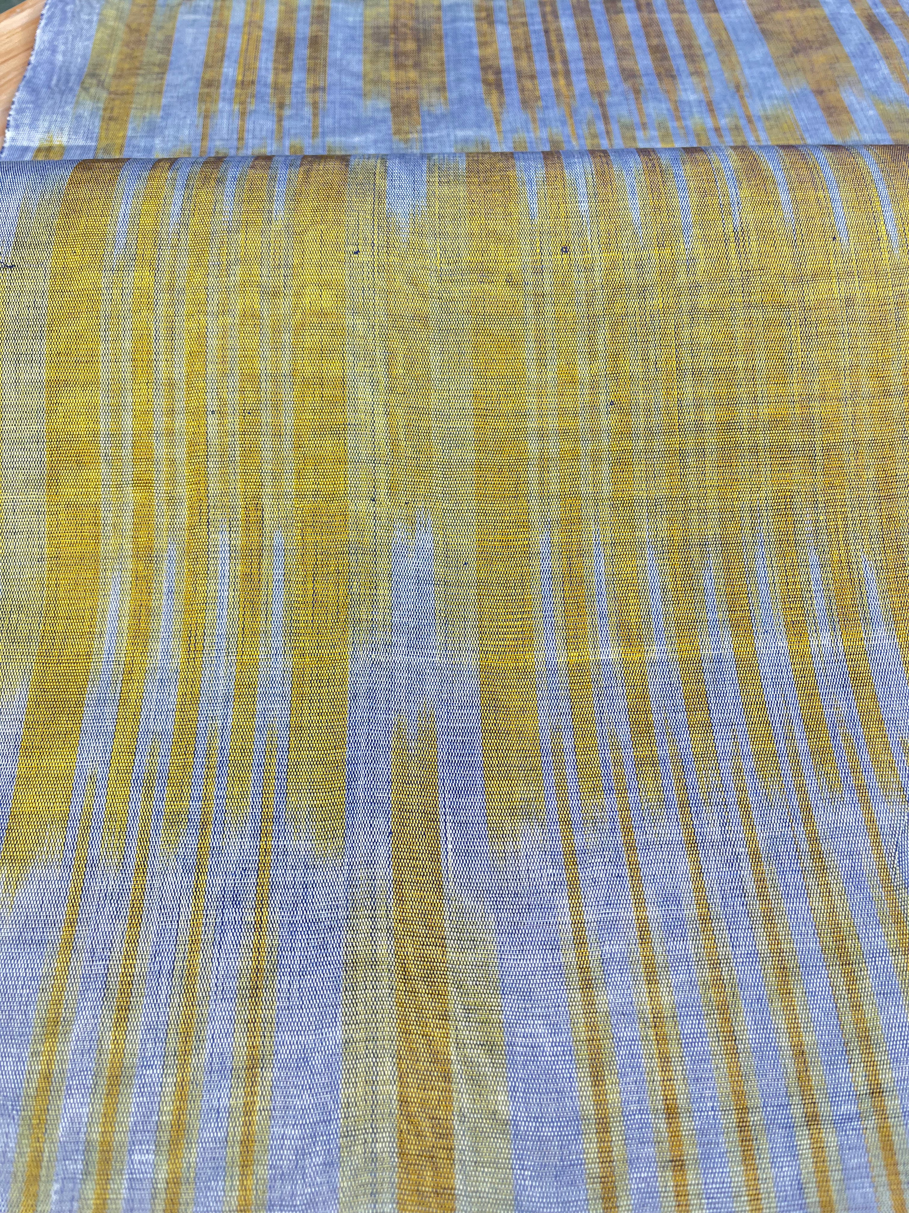 Yellow Ikat Striped Luxurious Silk Upholstery For Ottoman Headboard, Home Textile Interior Fabrics.