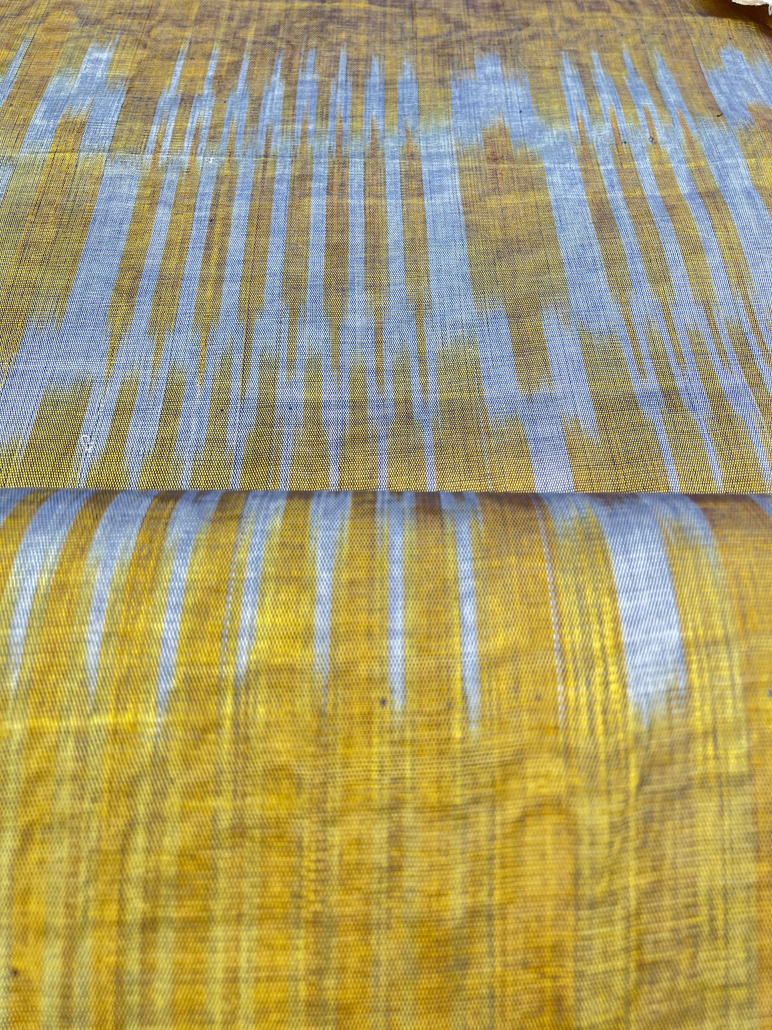 Yellow Ikat Striped Luxurious Silk Upholstery For Ottoman Headboard, Home Textile Interior Fabrics.