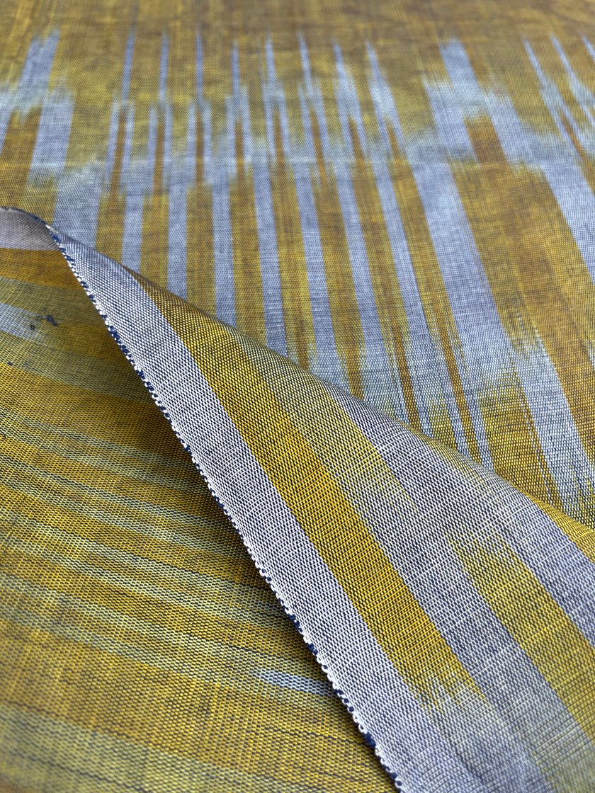Yellow Ikat Striped Luxurious Silk Upholstery For Ottoman Headboard, Home Textile Interior Fabrics.
