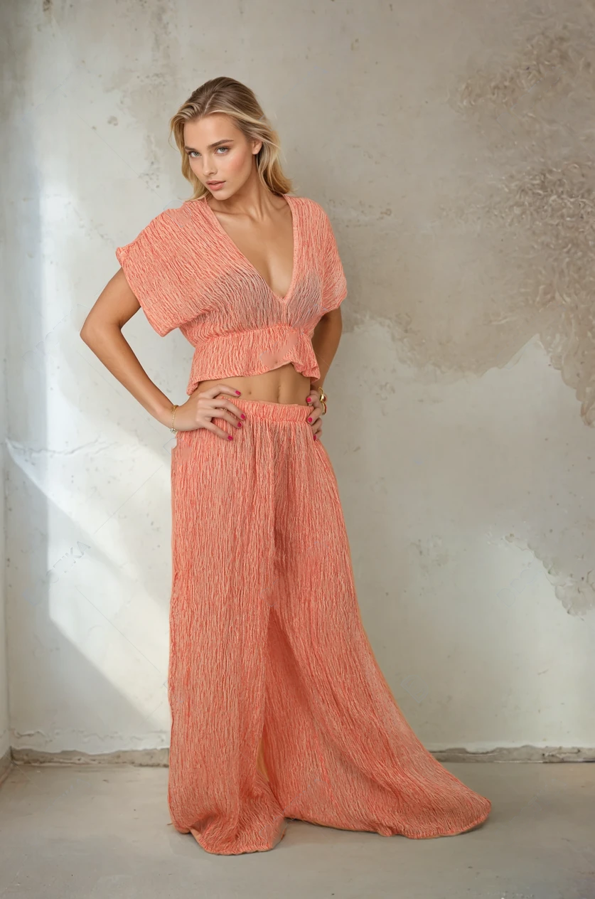 Orange Natural Sheer, Textured Cotton Linen Mix Special Fabrics.