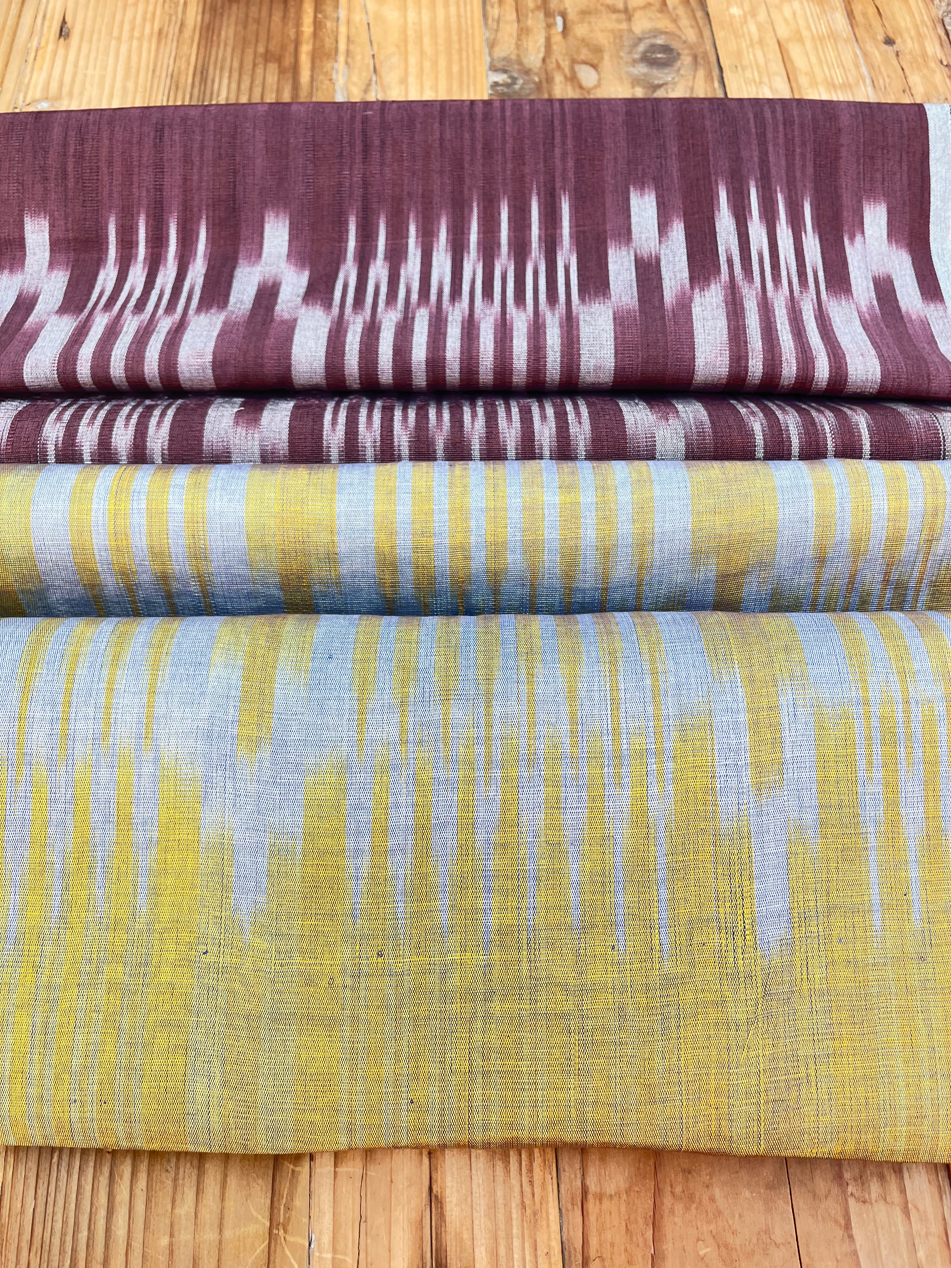 Yellow Ikat Striped Luxurious Silk Upholstery For Ottoman Headboard, Home Textile Interior Fabrics.