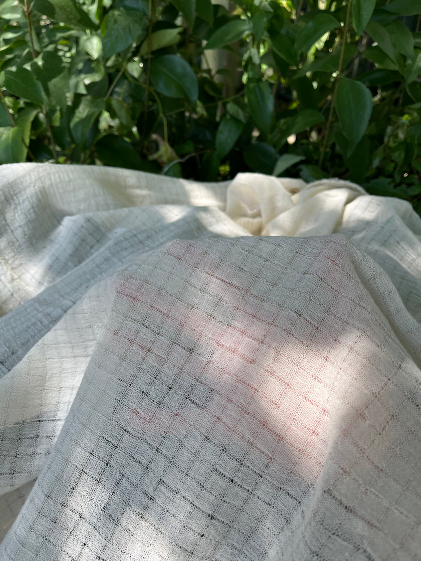 Check Weave Sheer Neutral Cotton Fabric