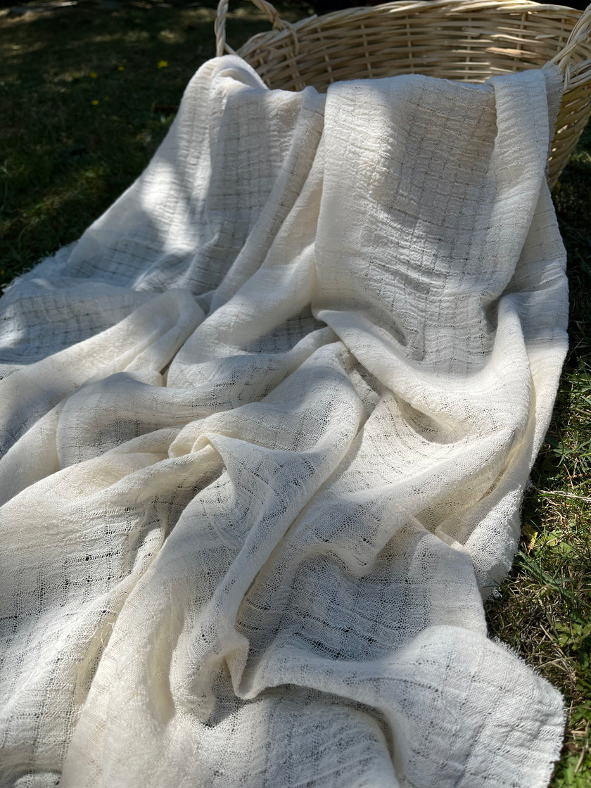 Check Weave Sheer Neutral Cotton Fabric