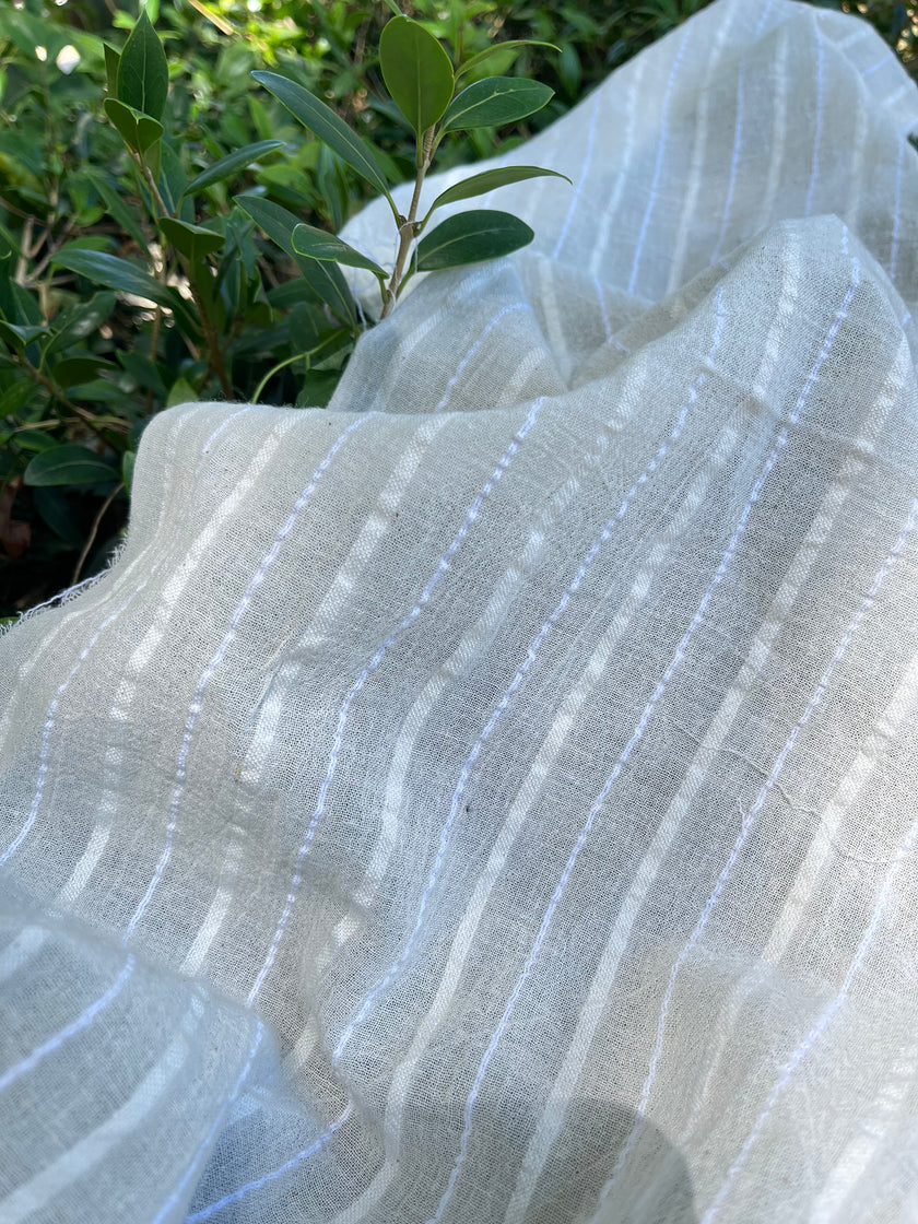 White Pin Striped Neutral Organic Cotton Fabric By The Meter.
