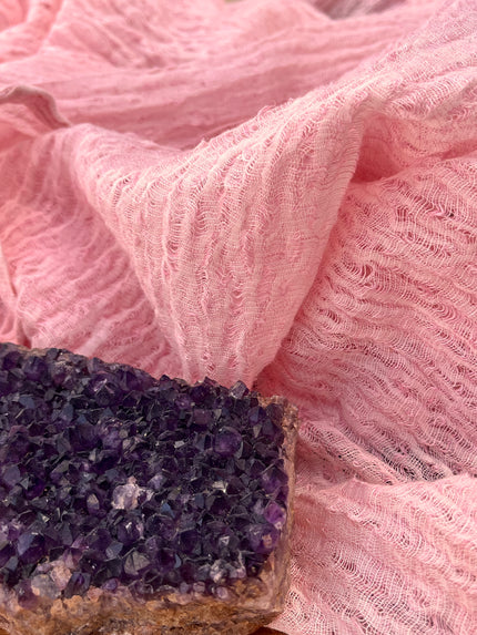 Sugar Pink Linen Fabric By The Yard Textured Handloom Semi-Sheer Natural Fabrics.