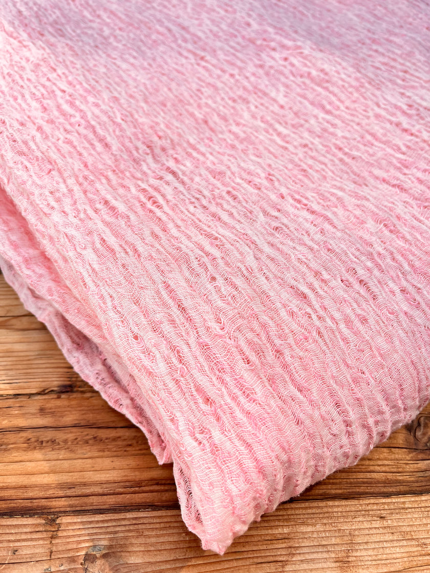 Metre Kare Şeker Pembe Keten Kumaş, Organik Pamuklu Kumaş, Dokulu El Dokuma Yarı Şeffaf Doğal Kumaşlar.