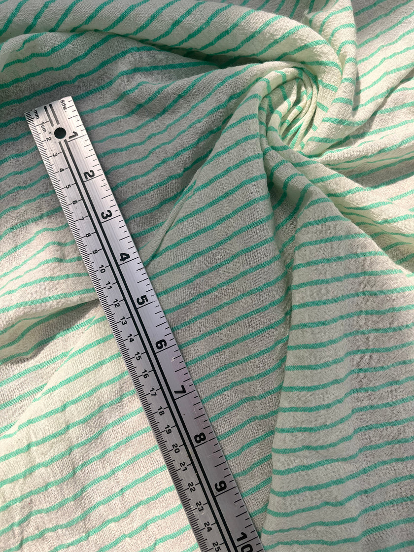 Mint Green Striped Neutral Organic Cotton Fabric By The Meter.