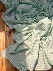 Mint Green Striped Neutral Organic Cotton Fabric By The Meter.