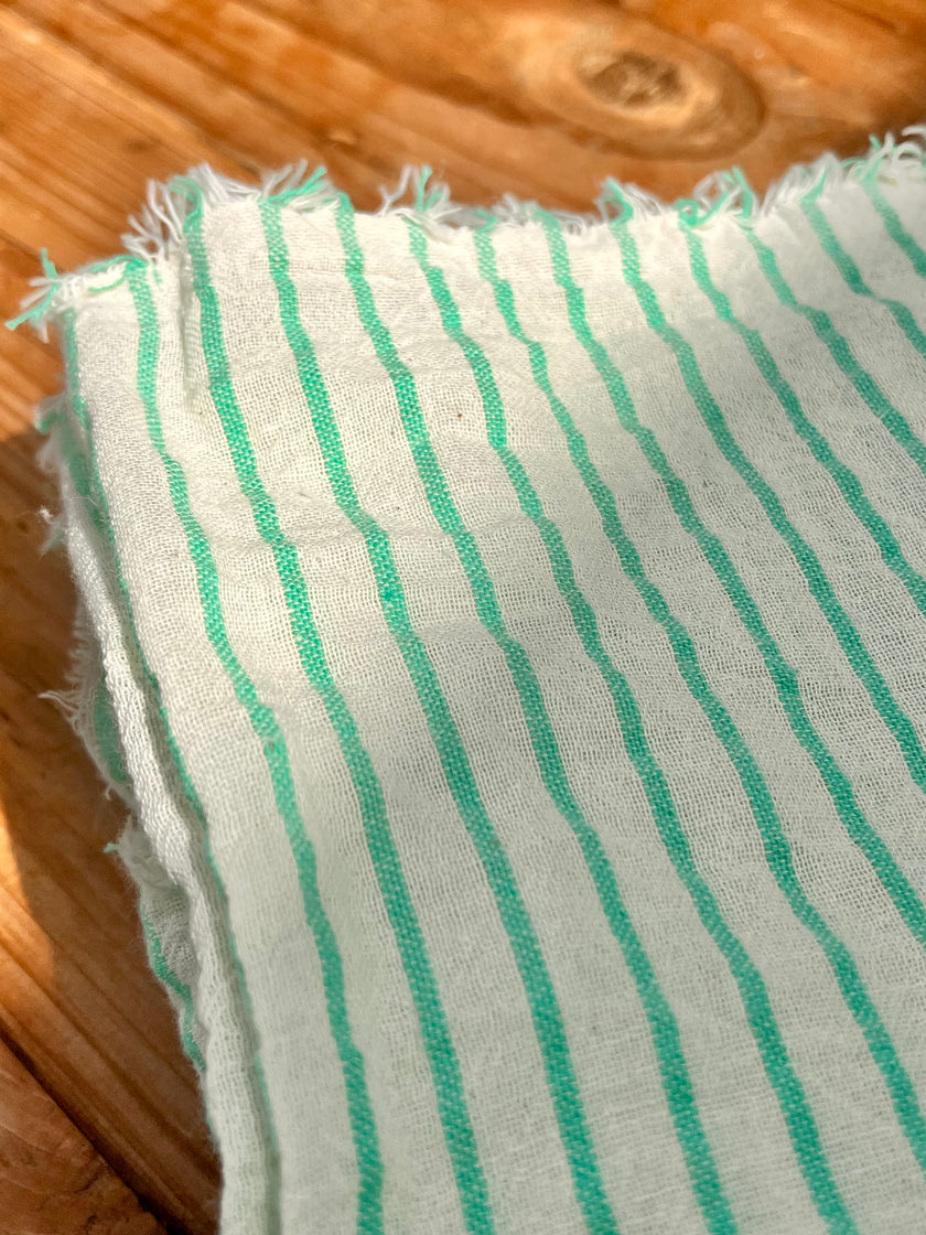 Mint Green Striped Neutral Organic Cotton Fabric By The Meter.