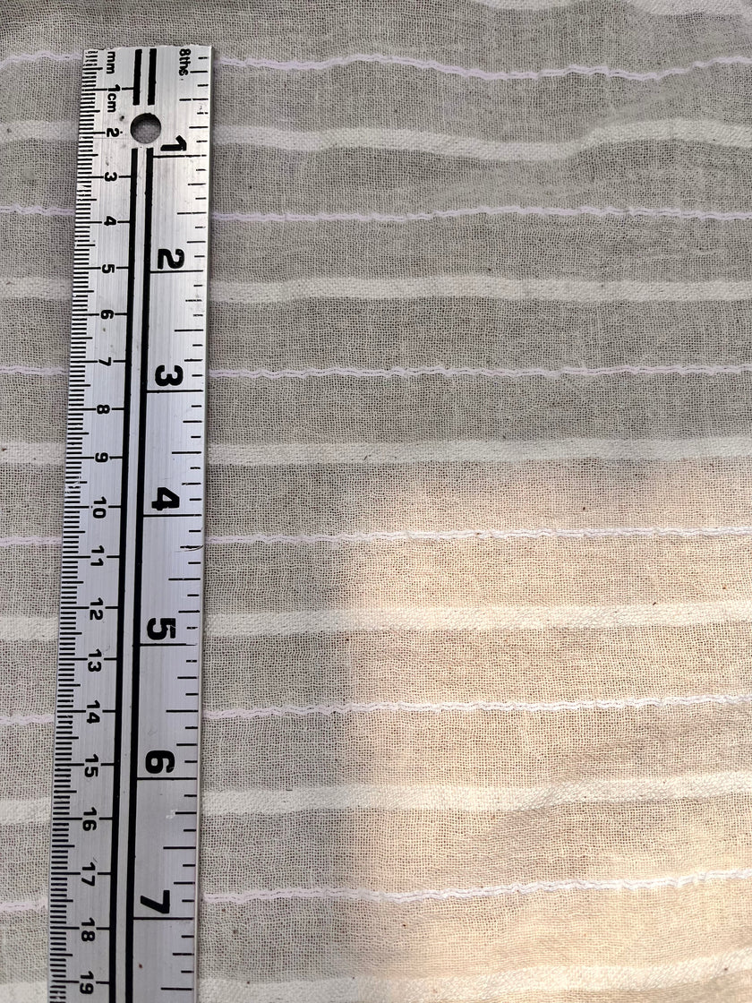 White Pin Striped Neutral Organic Cotton Fabric By The Meter.