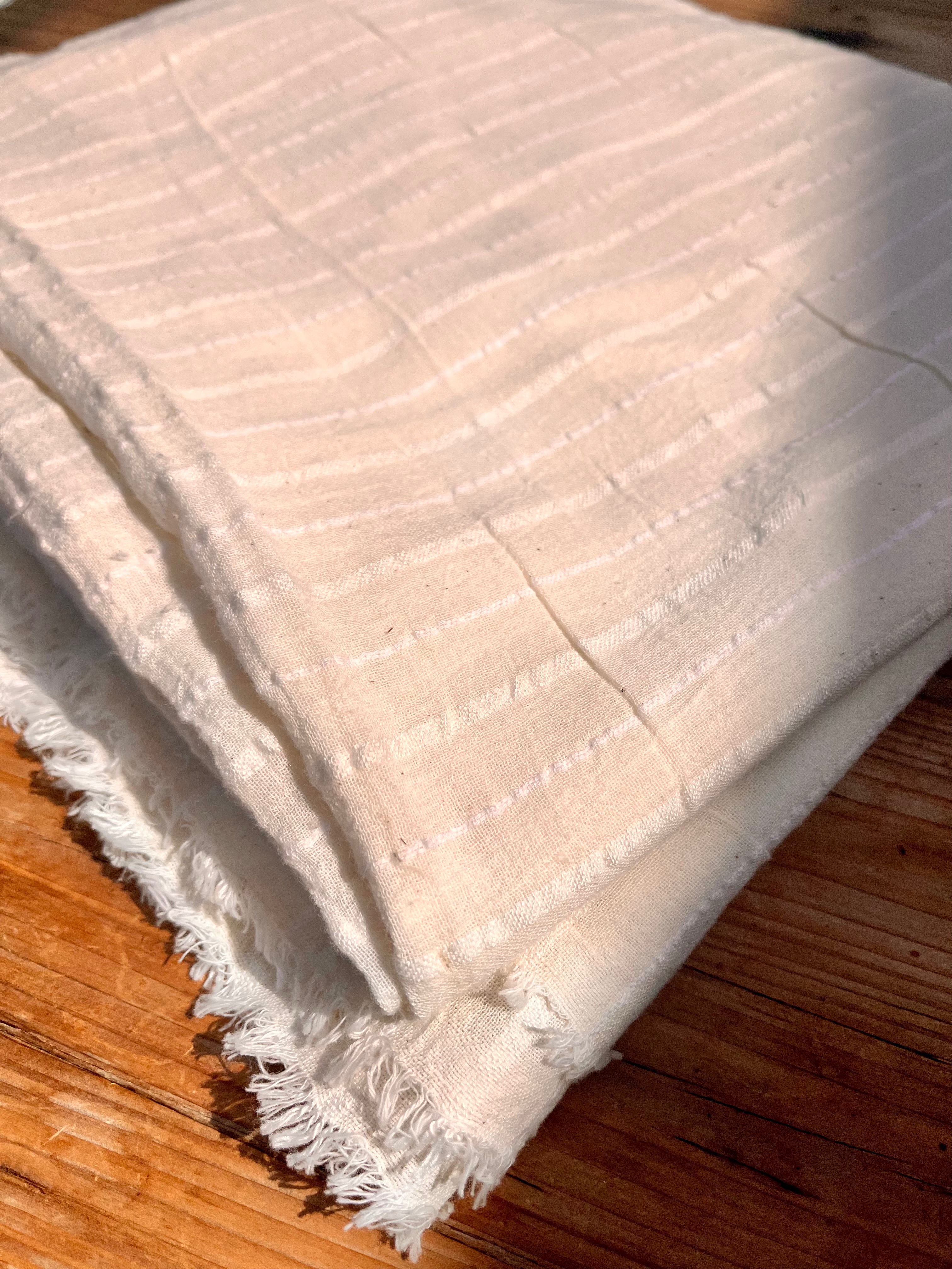 White Pin Striped Neutral Organic Cotton Fabric By The Meter.