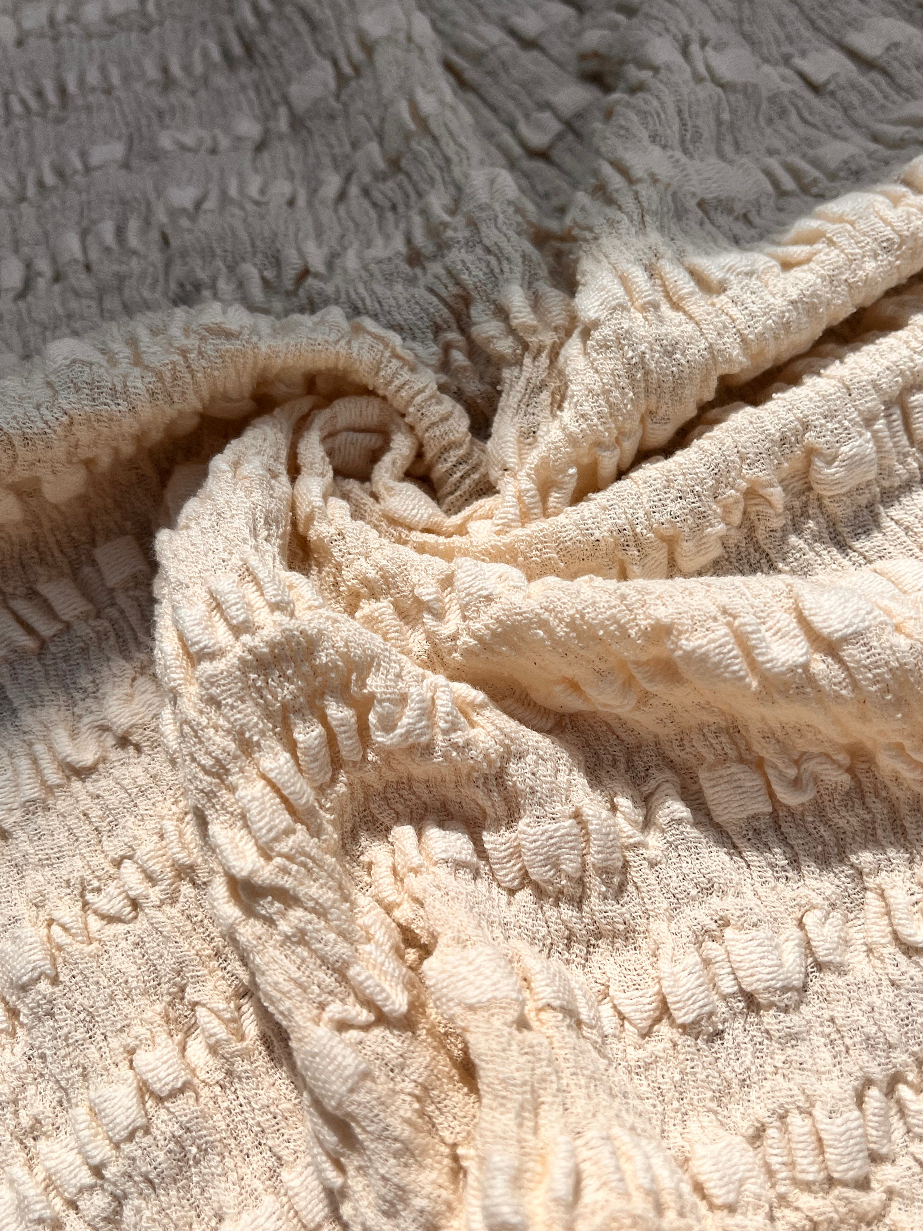 Undyed Textured Cotton Crinkle Fabric Gauze, Sheer & Stretchy.