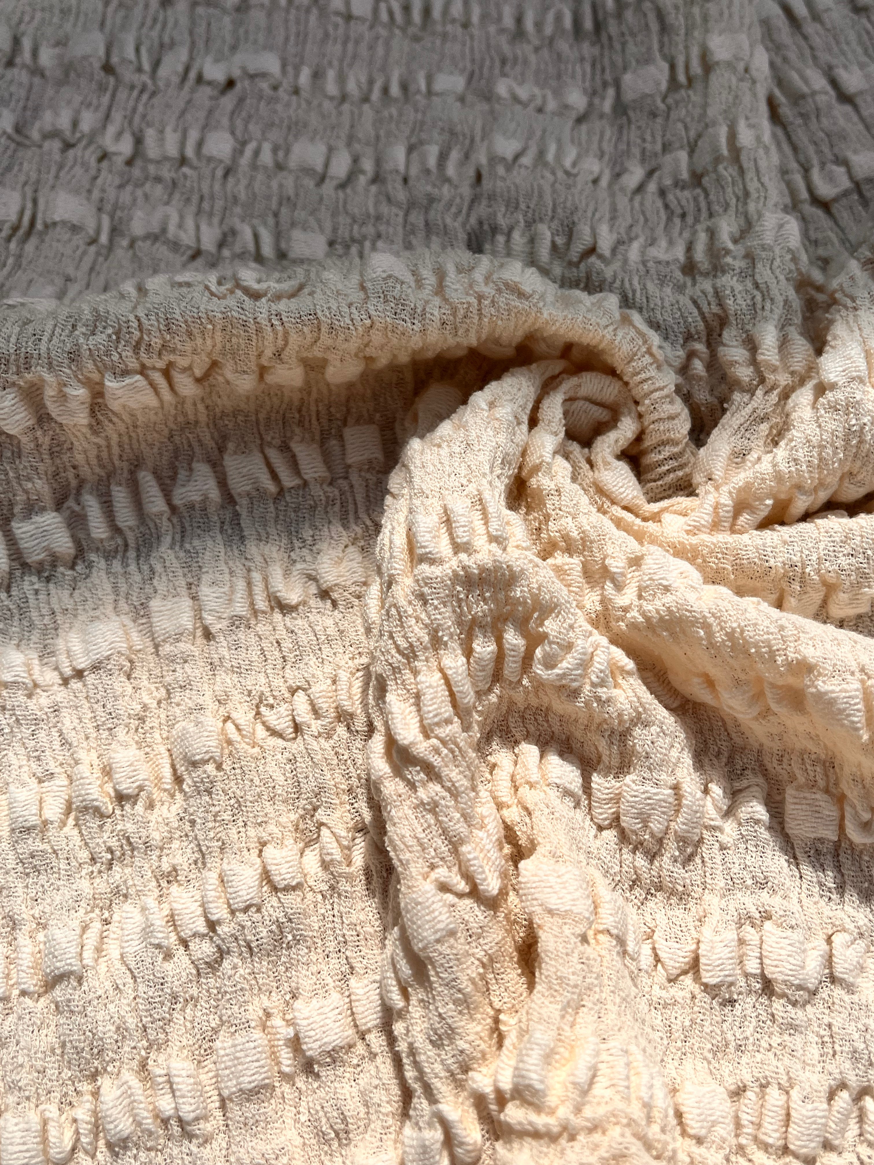 Undyed Textured Cotton Crinkle Fabric Gauze, Sheer & Stretchy.